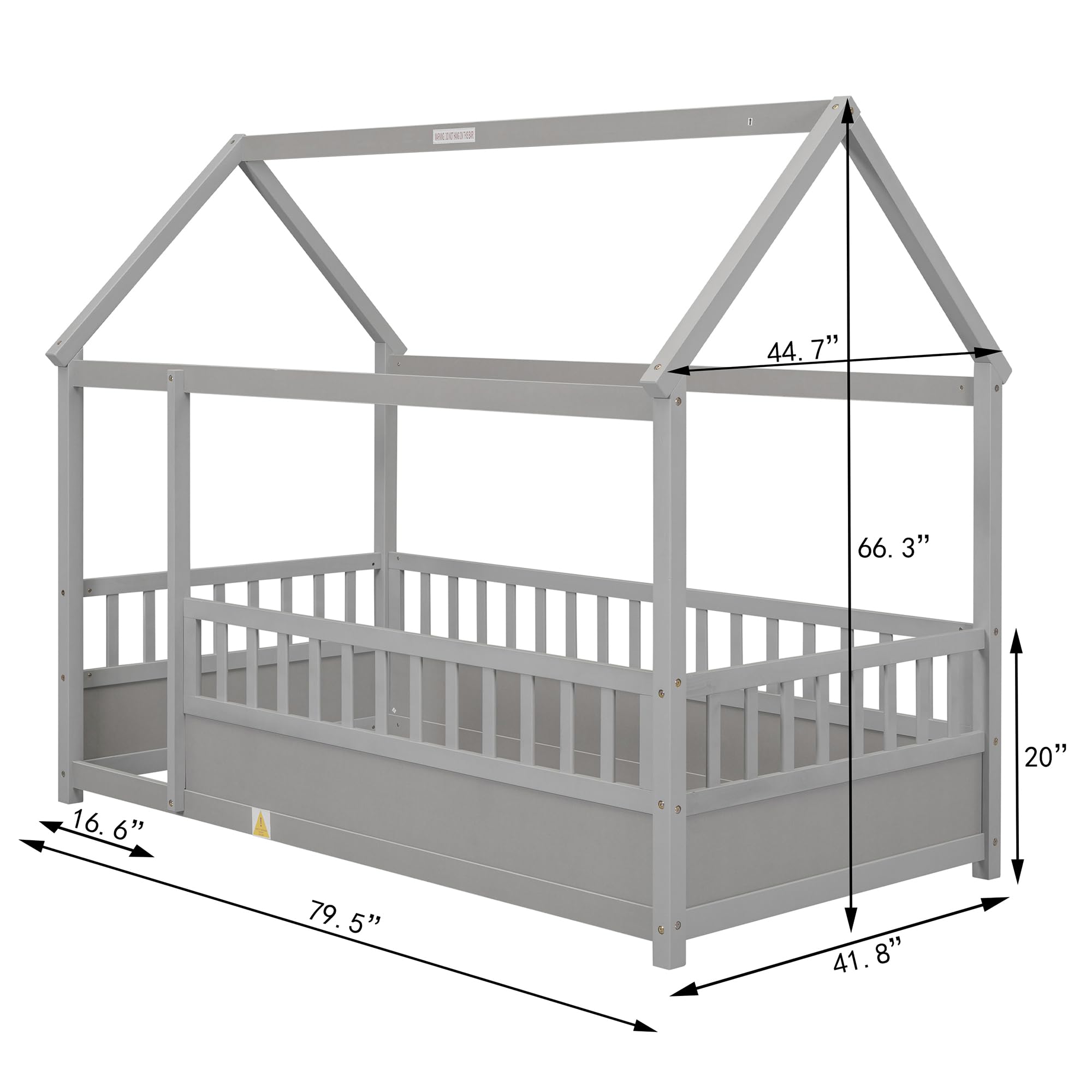 Twin House Floor Bed with High Fence