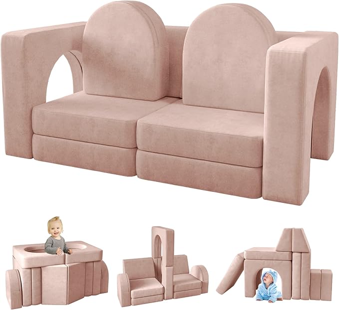 Kids Couch 10PCS, Modular Kids Play Couch for Playroom Bedroom, 10 in 1 Multifunctional