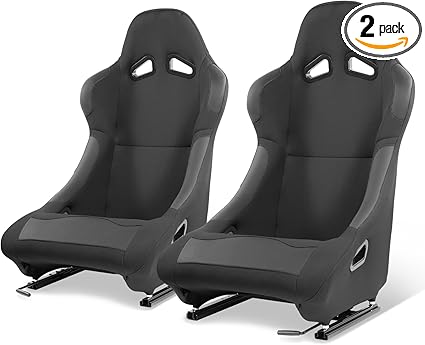 Pair of Racing Seat Universal Woven Fabric Vinyl Reclinable Bucket Seats