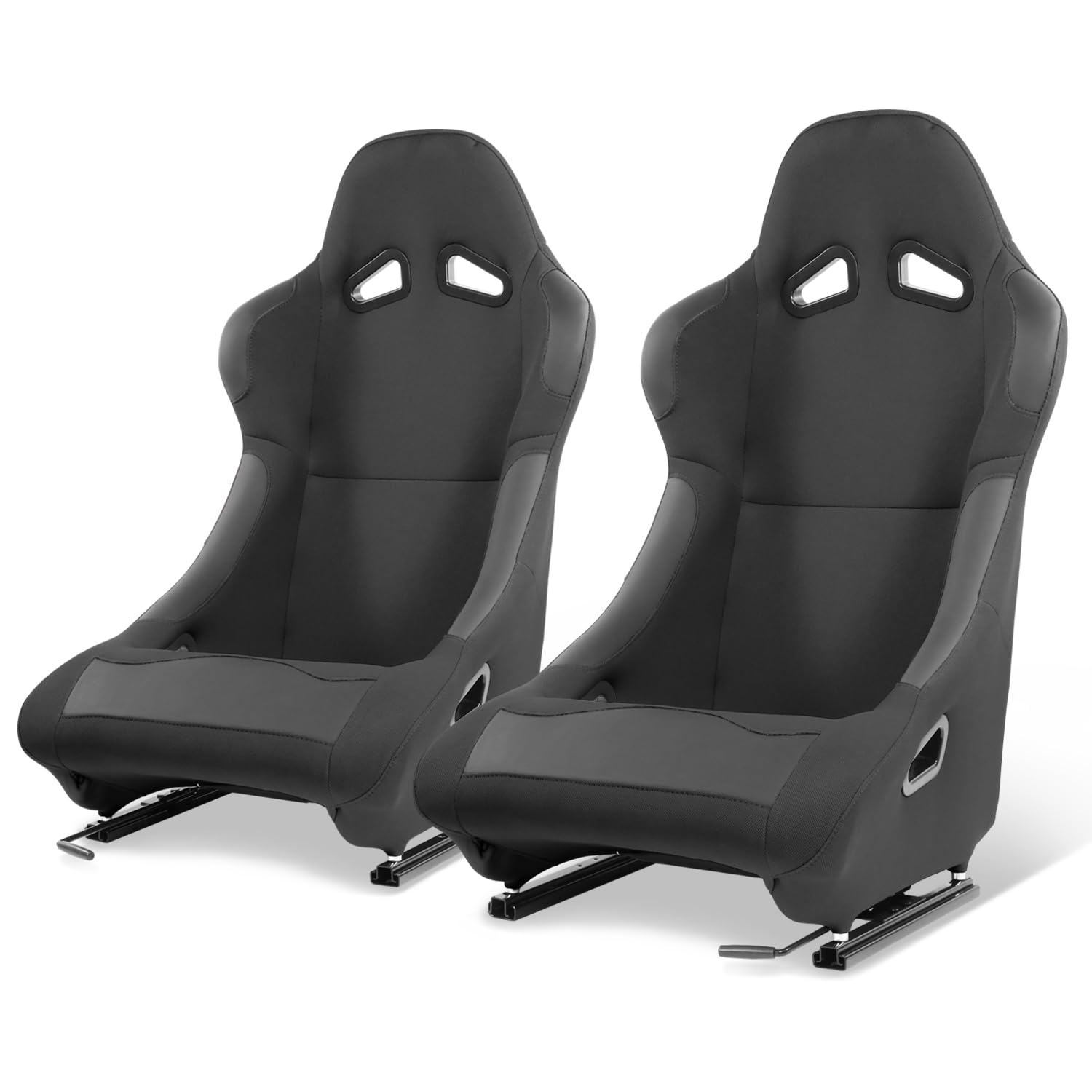 Pair of Racing Seat Universal Woven Fabric Vinyl Reclinable Bucket Seats