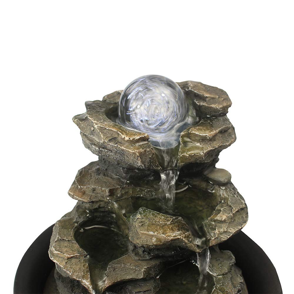 Spinning Orb Rock Cascading Tabletop Fountain, Zen Meditation Indoor