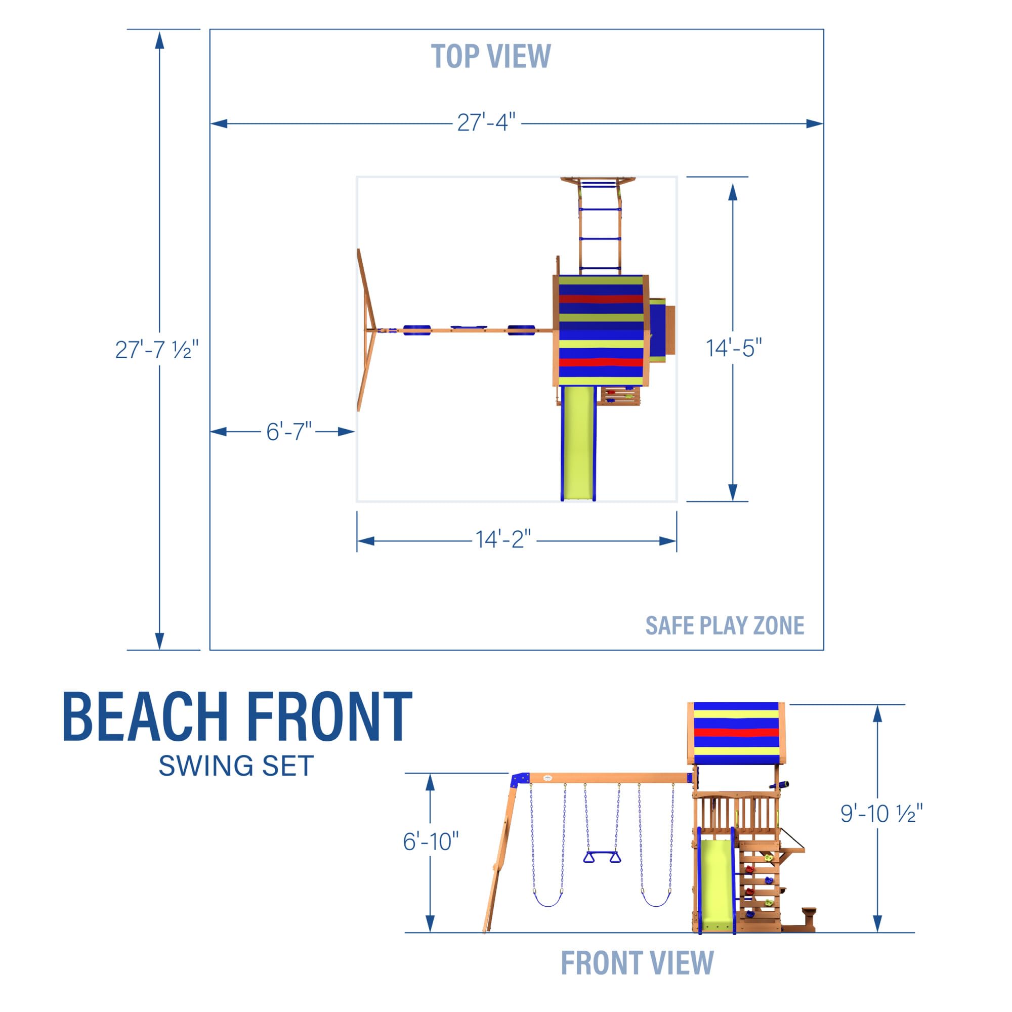 Beach Front Cedar Wood Swing Set with Wave Slide