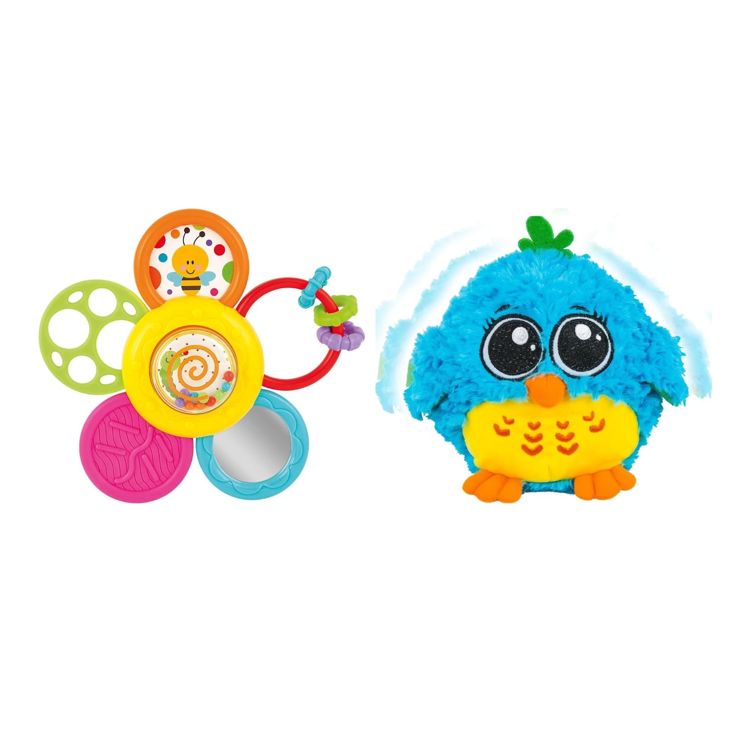 Interactive Baby Bundle: Spin & Rattle Teether Toy and 'Mr. Blue' Dancing & Singing Bird