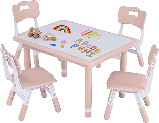 Toddler Table and Chair Set, Height Adjustable-Upgrade Kids Table and 4 Chairs for Ages