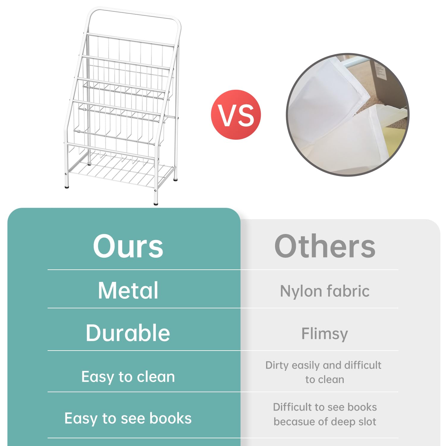 4-Tier Metal Kids Bookshelf with Toy Storage Organizer