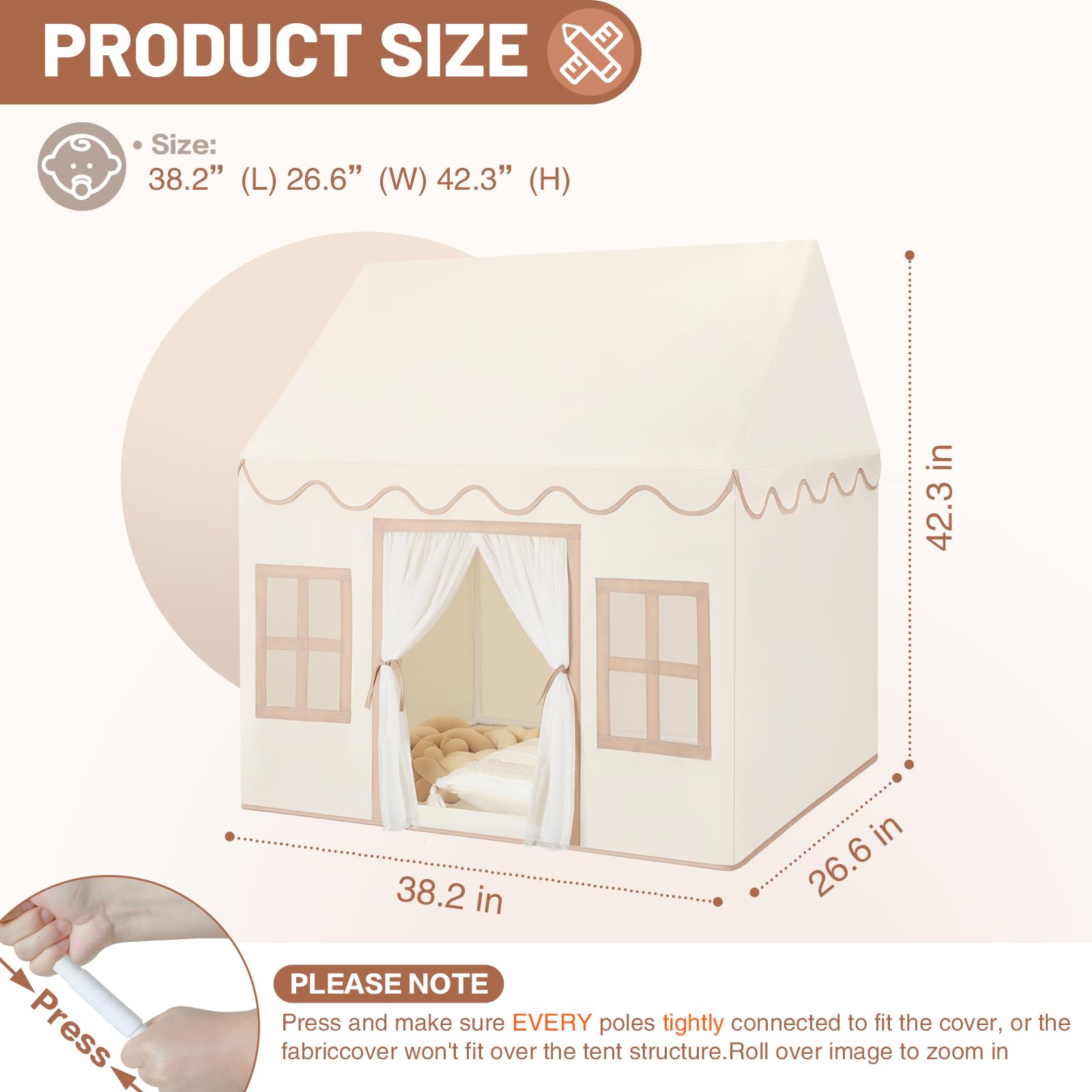 Senodeer Kids Play Tent Indoor: with Mat, Tassel Garland, Star Lights - Toddler Girl Tent Indoor Playhouse for Toddlers Kids Toys for Boy Girl Birthday Gift