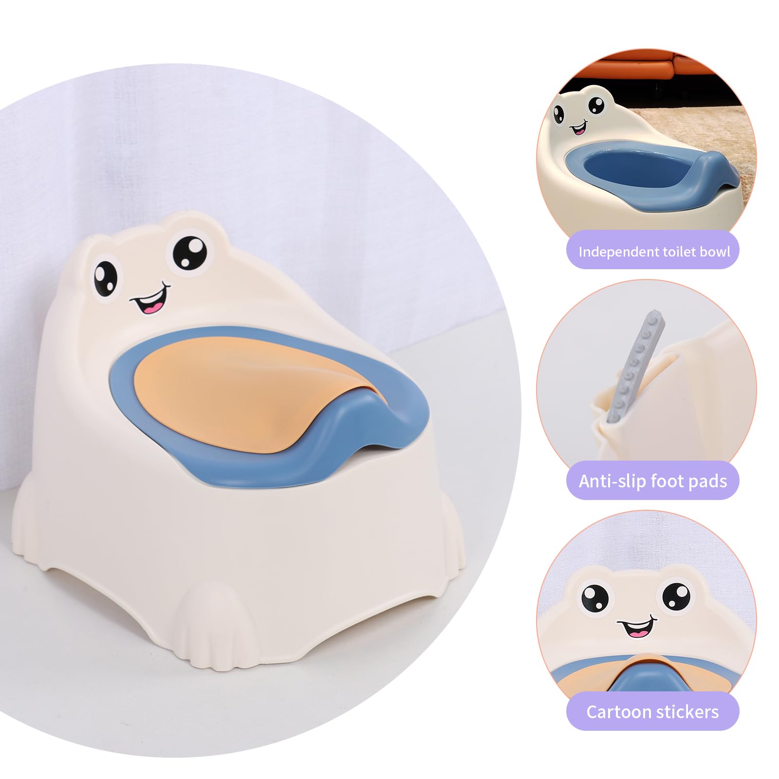 Potty Training Toilet Seat for Toddlers, Portable Travel Potty with Removable Bowl, Splash Guard, Frog Expression Sticker, Kids Potty for Boys Girls Ages 1-3 (Blue)
