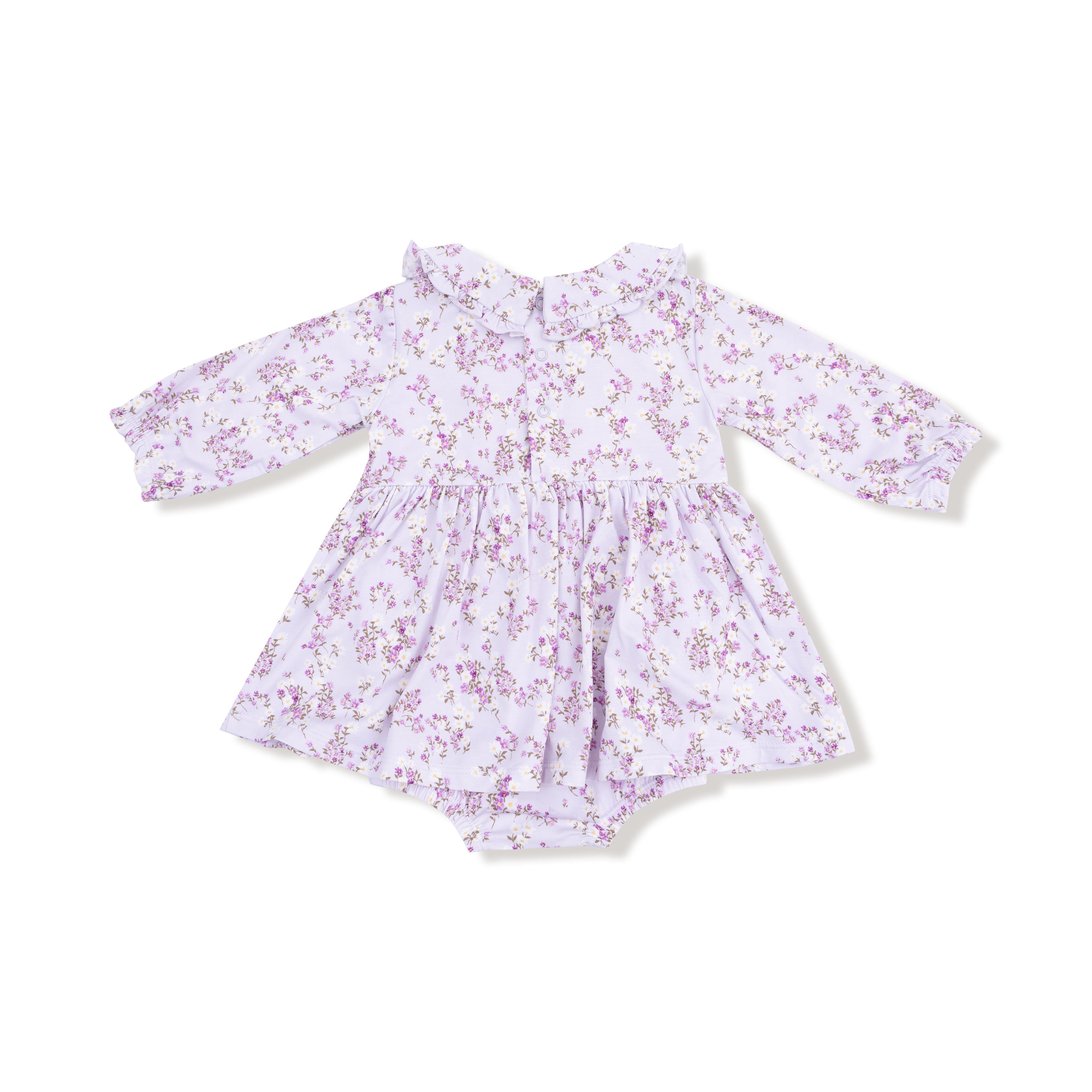 Sweet Dream Florals - Long Sleeve Peter Pan Ruffle Collar Bubble with Skirt