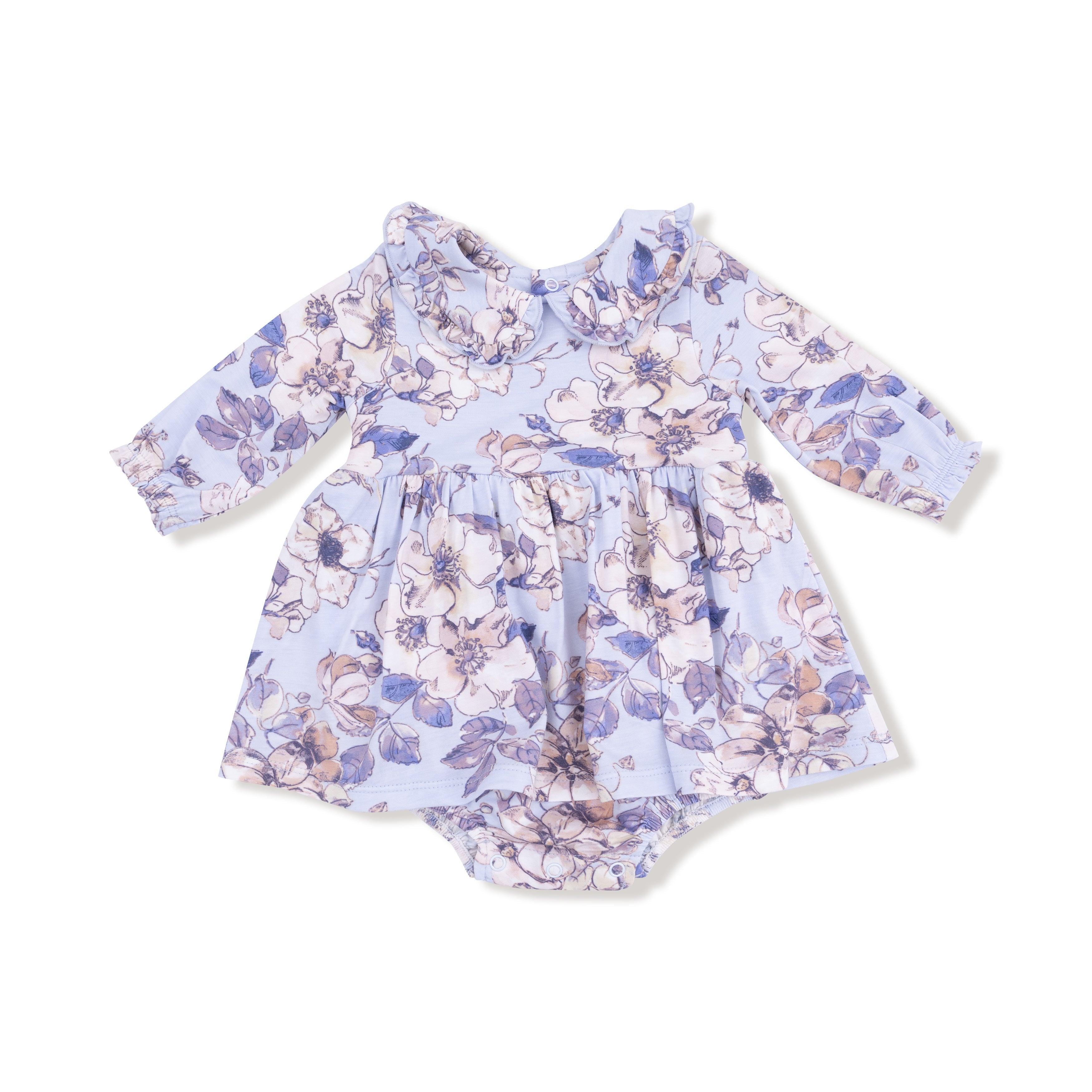 Woodrose - Peri - Long Sleeve Peter Pan Ruffle Collar Bubble with Skirt