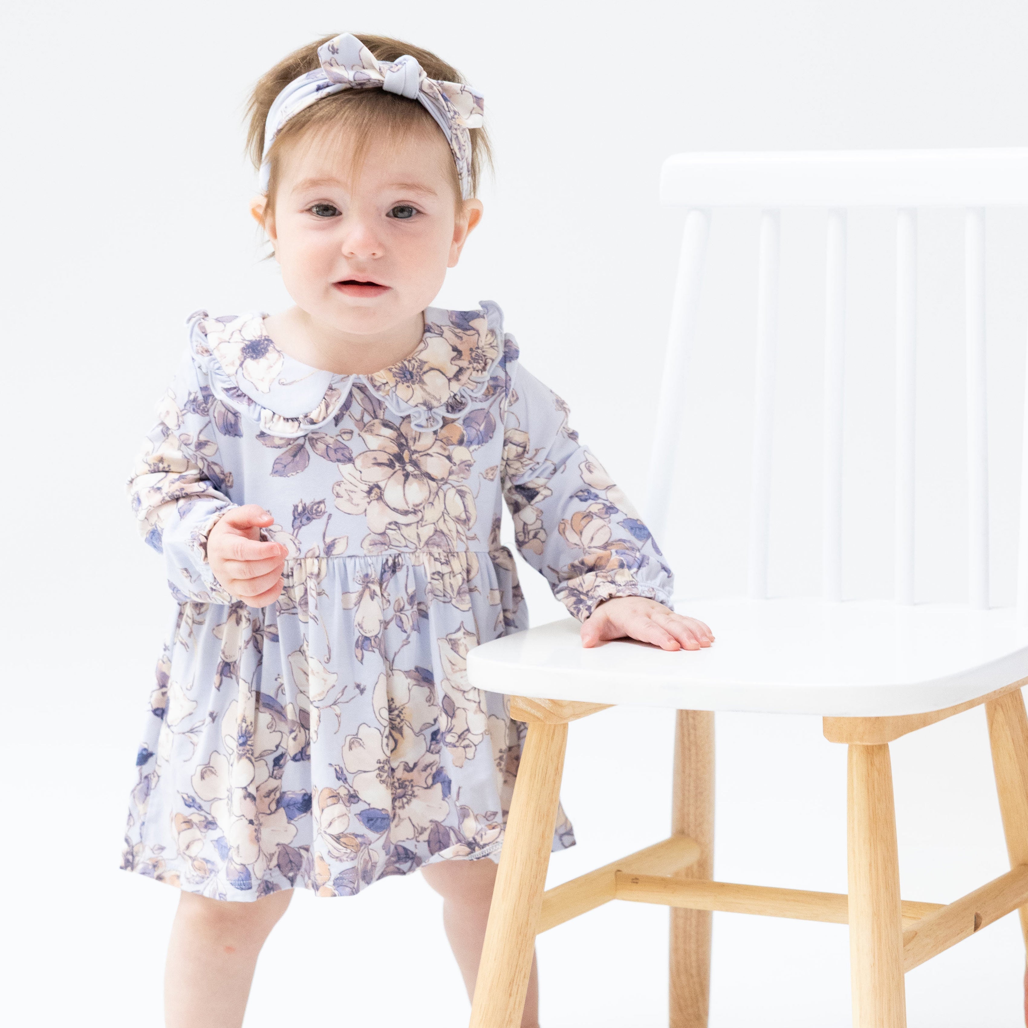 Woodrose - Peri - Long Sleeve Peter Pan Ruffle Collar Bubble with Skirt