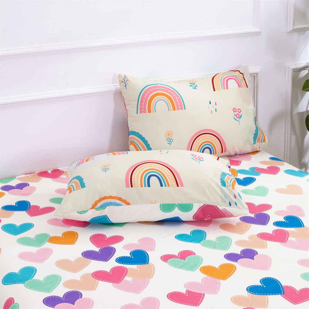 Rainbow Comforter Set with Sheets,5 Pieces Floral Bed in a Bag Twin
