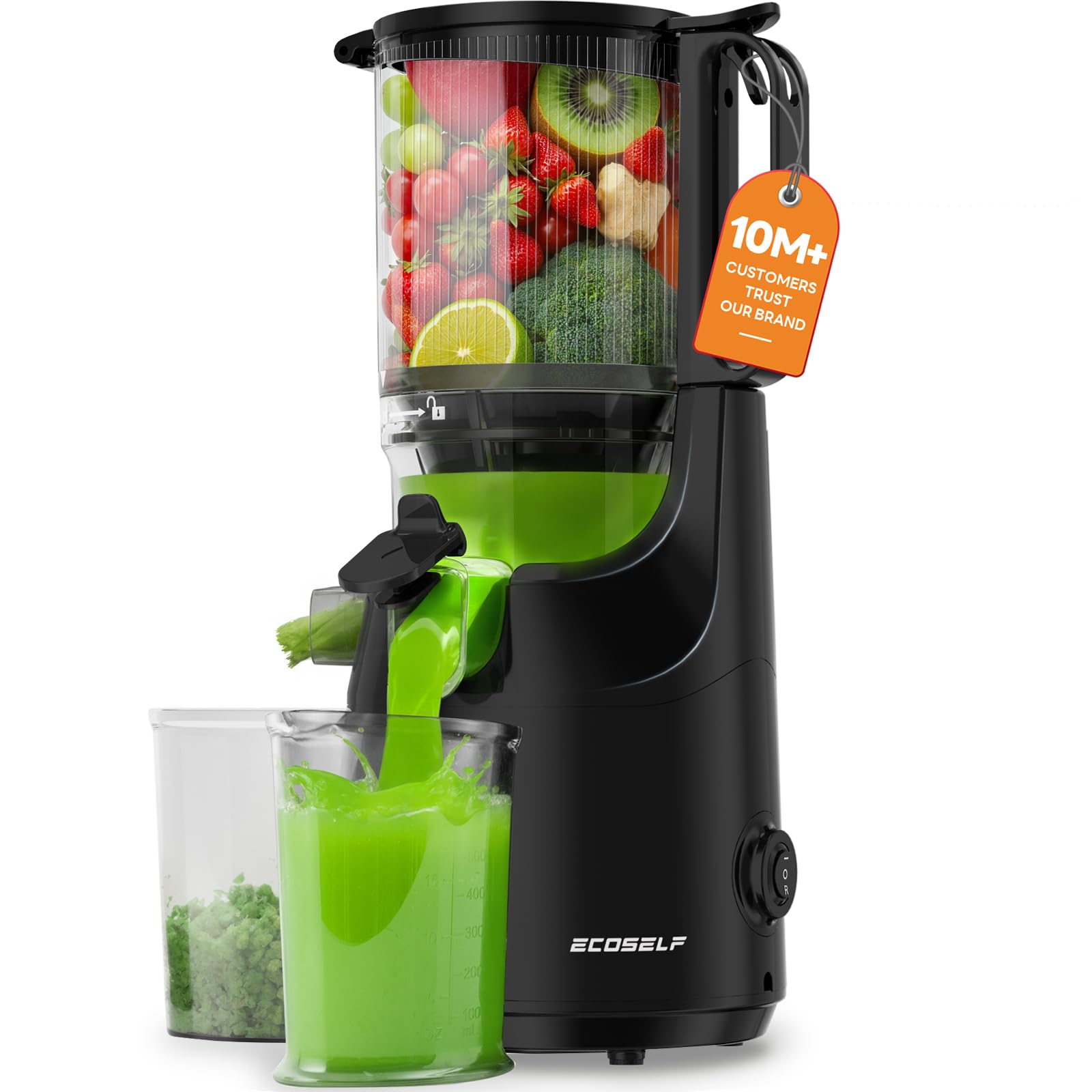 ECOSELF Juicer Machines with 5.3" Mega Mouth & Large Feed Chute, Cold Press Juicer for Whole Fruits & Vegetables, Professional Slow Masticating juicer for Batch Juicing, High Juice Yield Easy to Clean