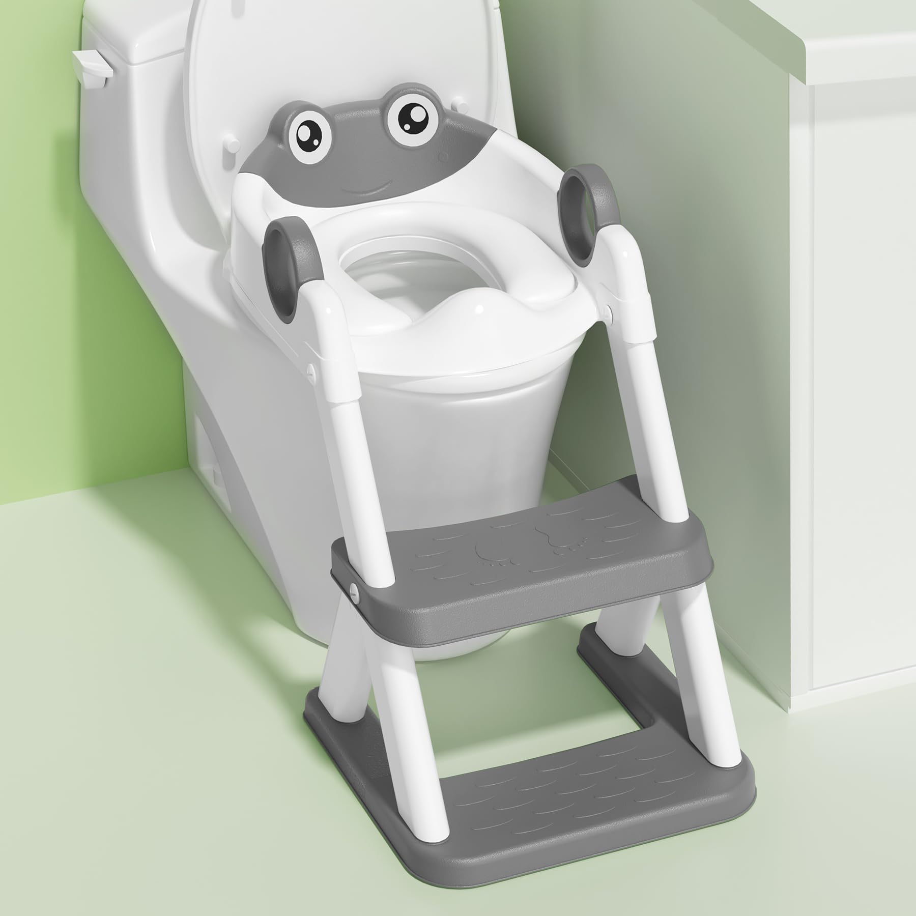 Rabb 1st Frog Potty Training Seat, Upgrade Toddler Toilet Seat for Kids Boys Girls, 2 in 1 Potty Training Toilet for Kids, Splash Guard Anti-Slip Pad Step Stool