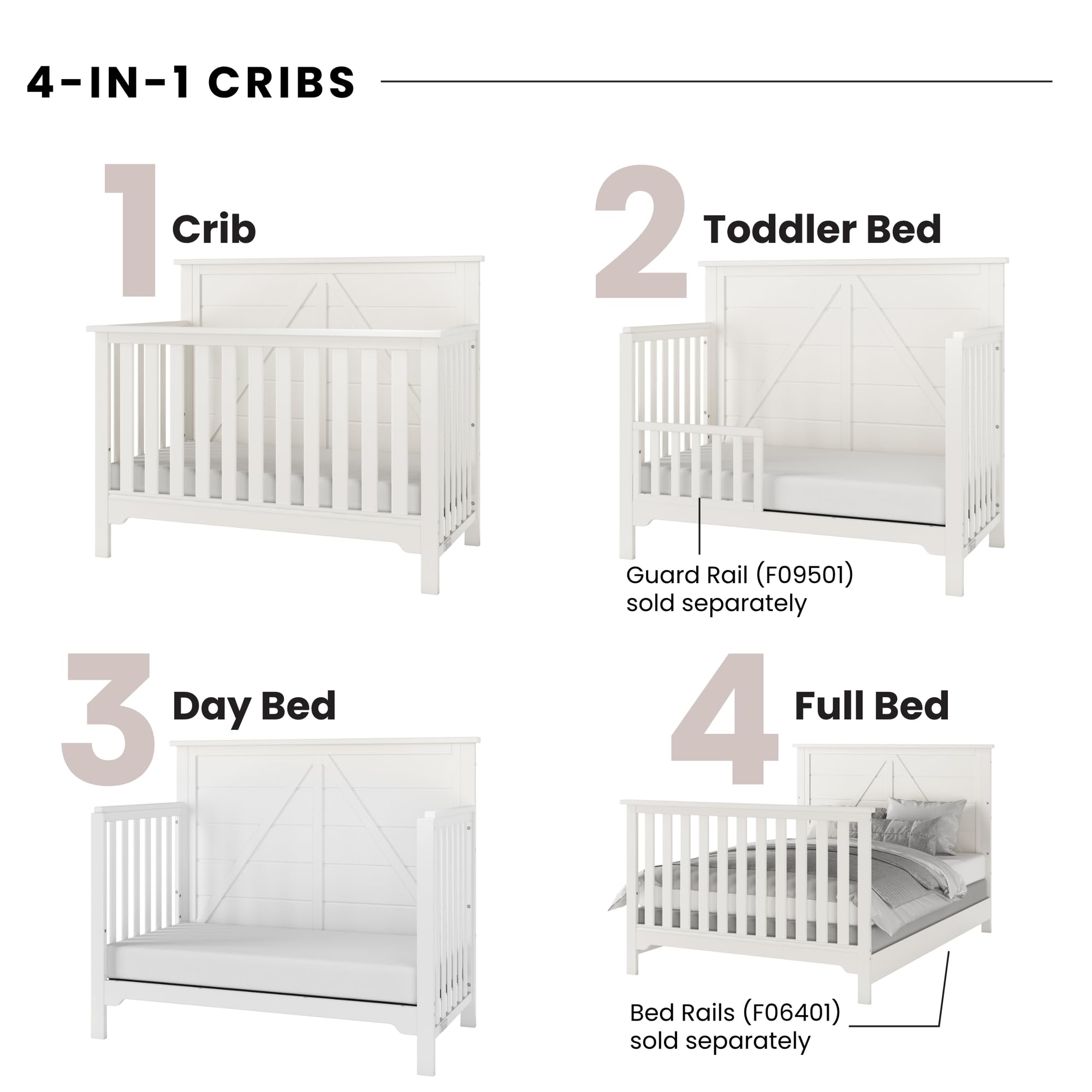 Woodland 4-in-1 Convertible Crib, Baby Crib Converts
