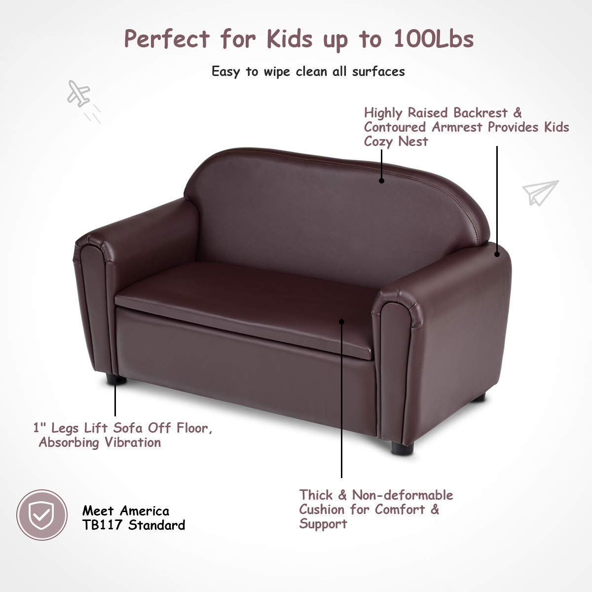 Kids Sofa with Storage - Double Seat Toddler Couch