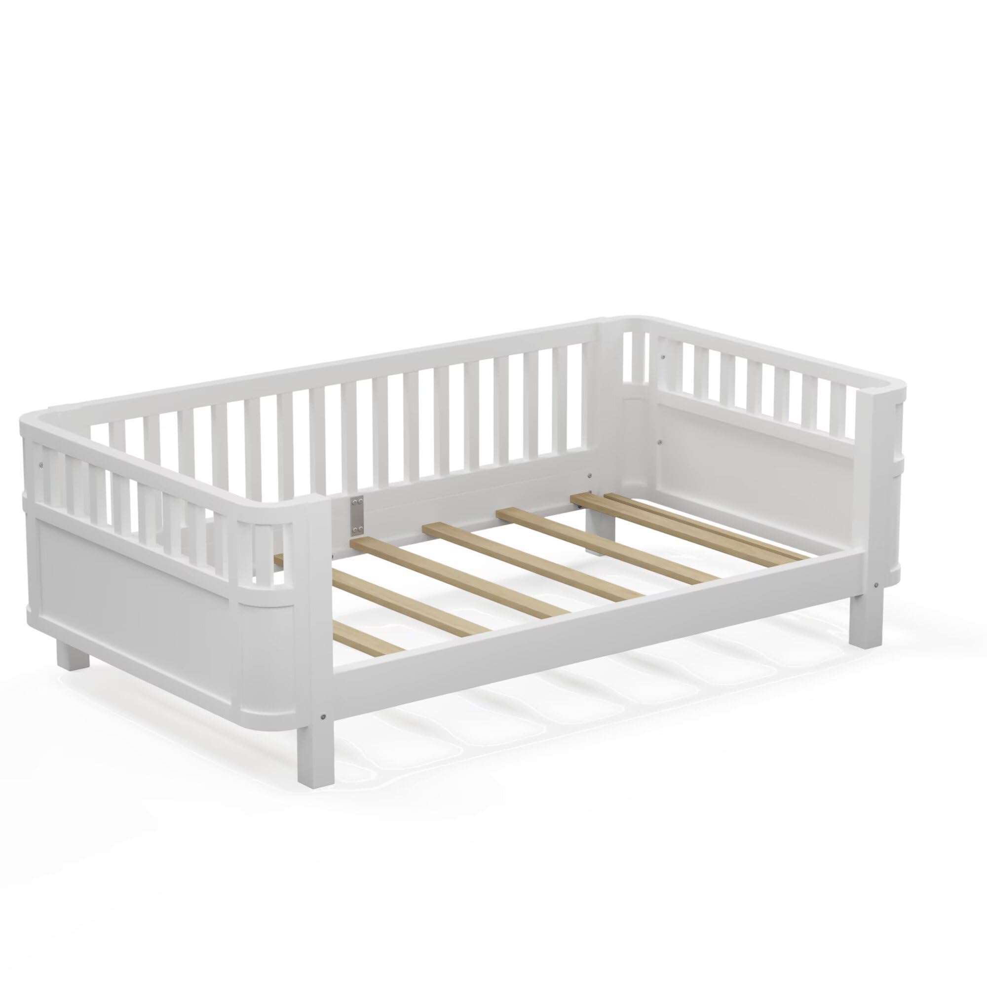 Twin Wooden Floor Bed Frame with Safety Rails