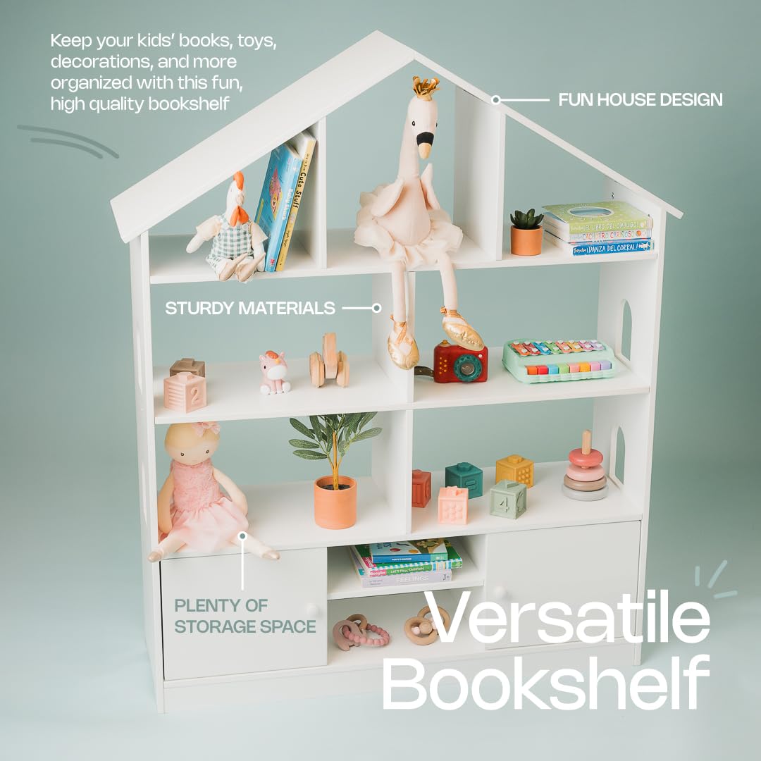 4-Tier White Wooden Kids Bookshelf