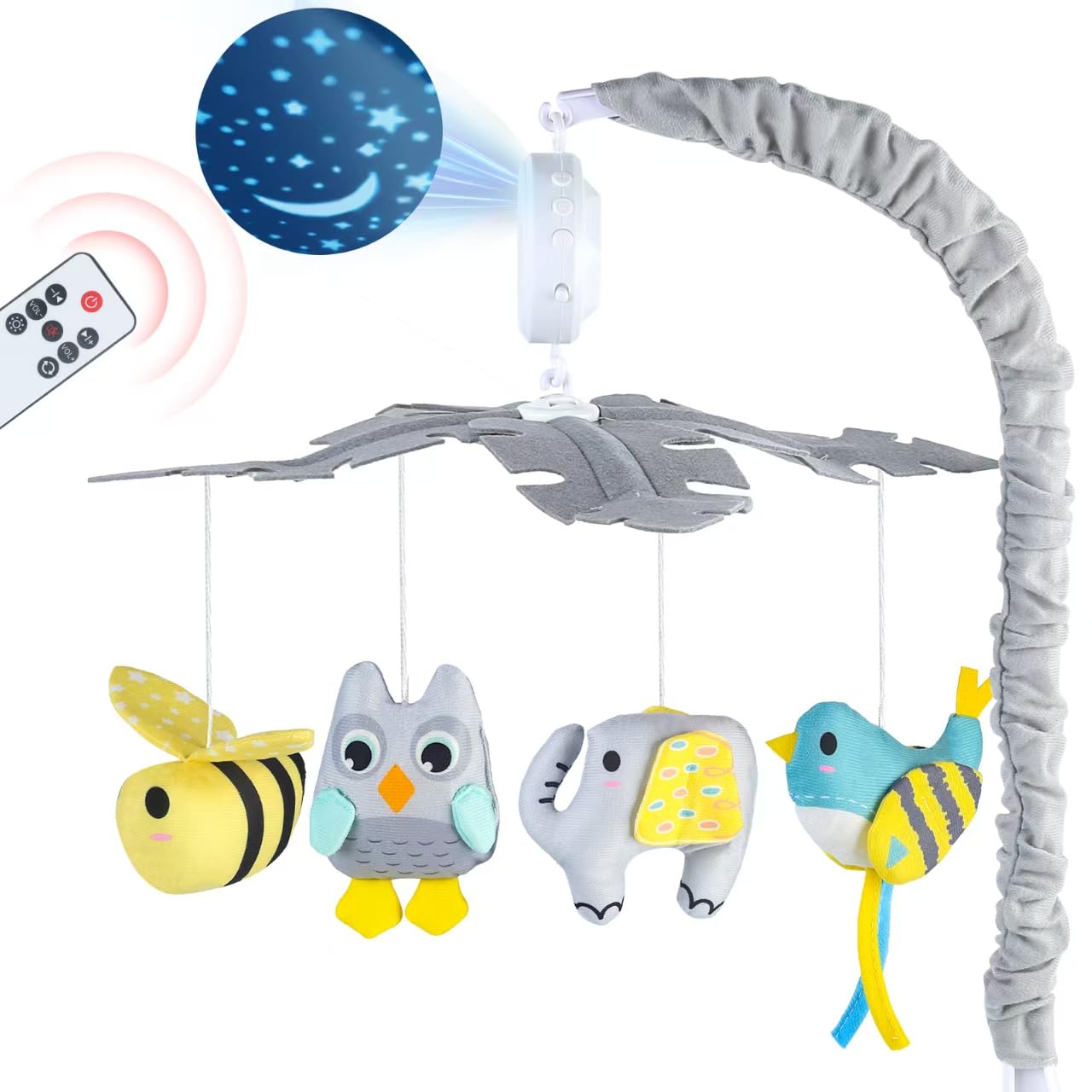 Baby Crib Mobile with Music and Lights, Mobile for Crib with Remote Control