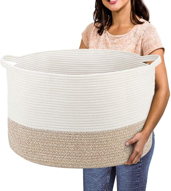 Extra Large Cotton Rope Basket 22" x 14" - Toy Basket for Kids -Blanket