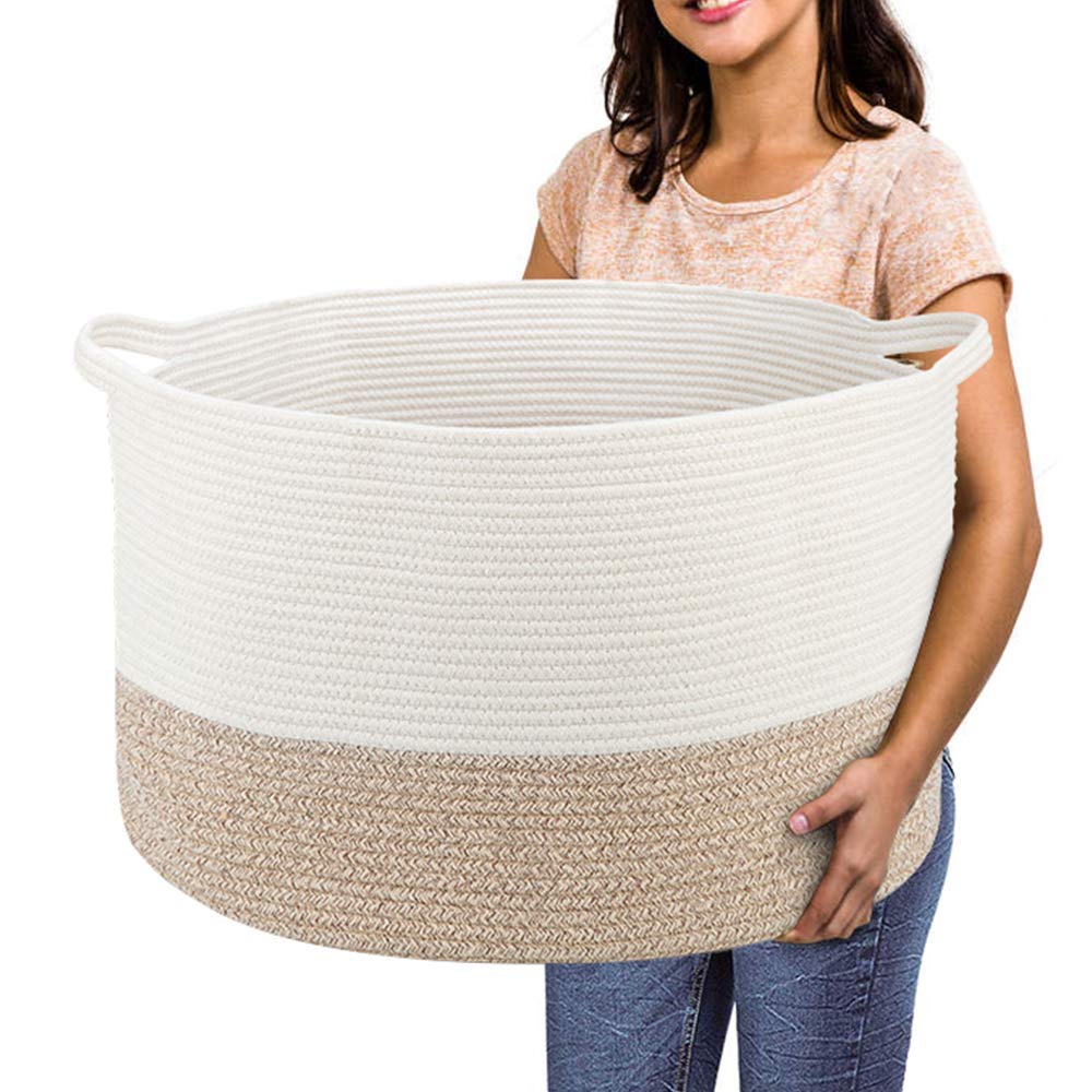 Extra Large Cotton Rope Basket 22" x 14" - Toy Basket for Kids -Blanket