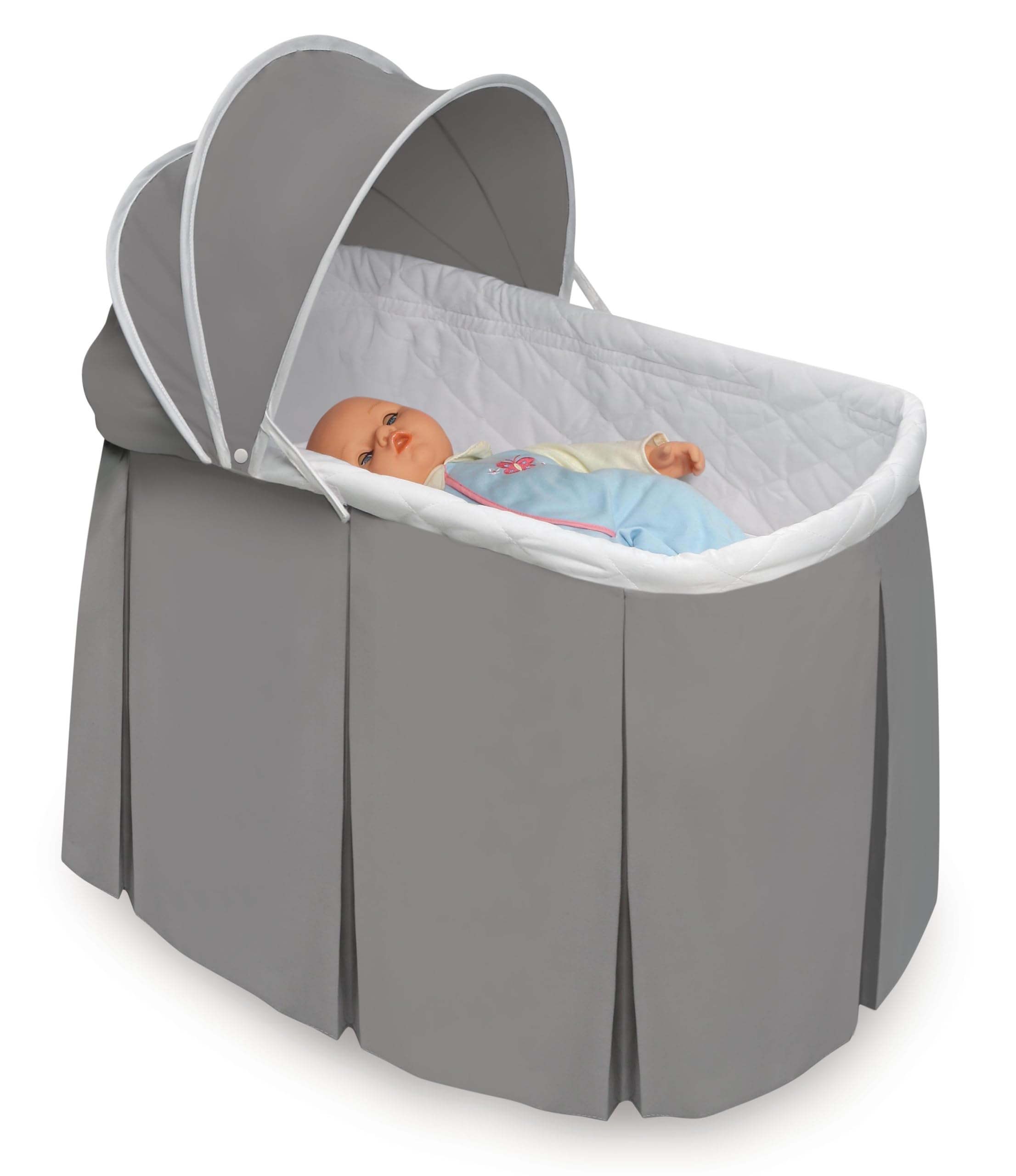 Rocking Doll Bassinet with Canopy and Storage Basket - Fits 18-20 Inch Dolls