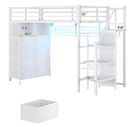 Twin Size Loft Bed with Storage Stairs, 8 Drawers