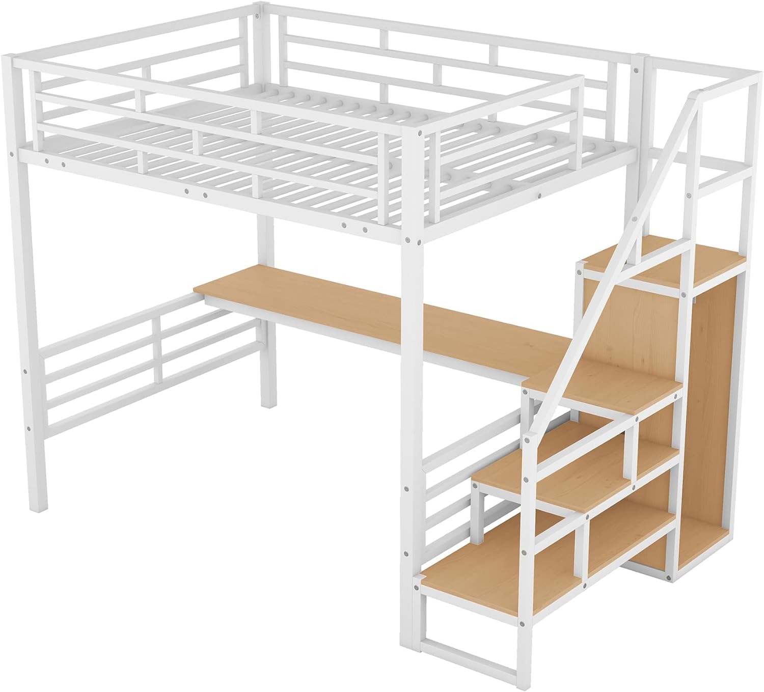 Full Loft Bed with Staircase Desk and Wardrobe