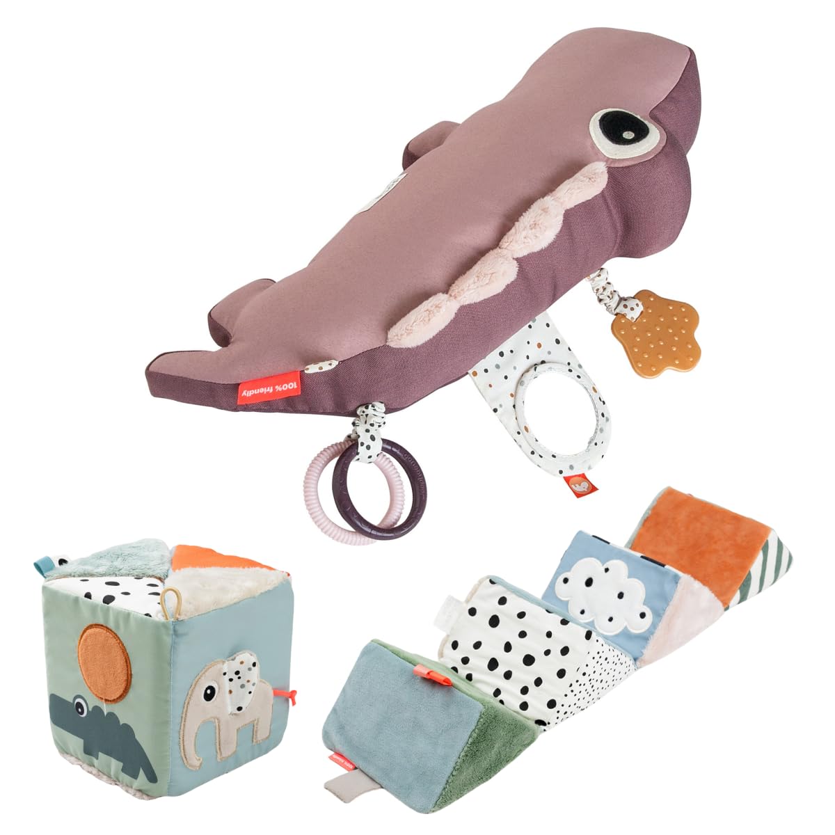 Croco Tummy Time Activity Toy and Deer Friends Fold-Out Sensory Cube - Sensory Play