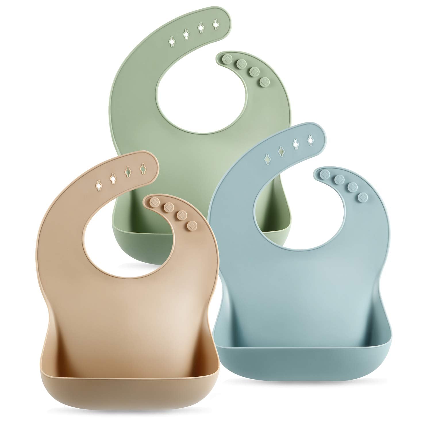 Set of 3 Silicone Baby Bibs Waterproof, Soft, Unisex