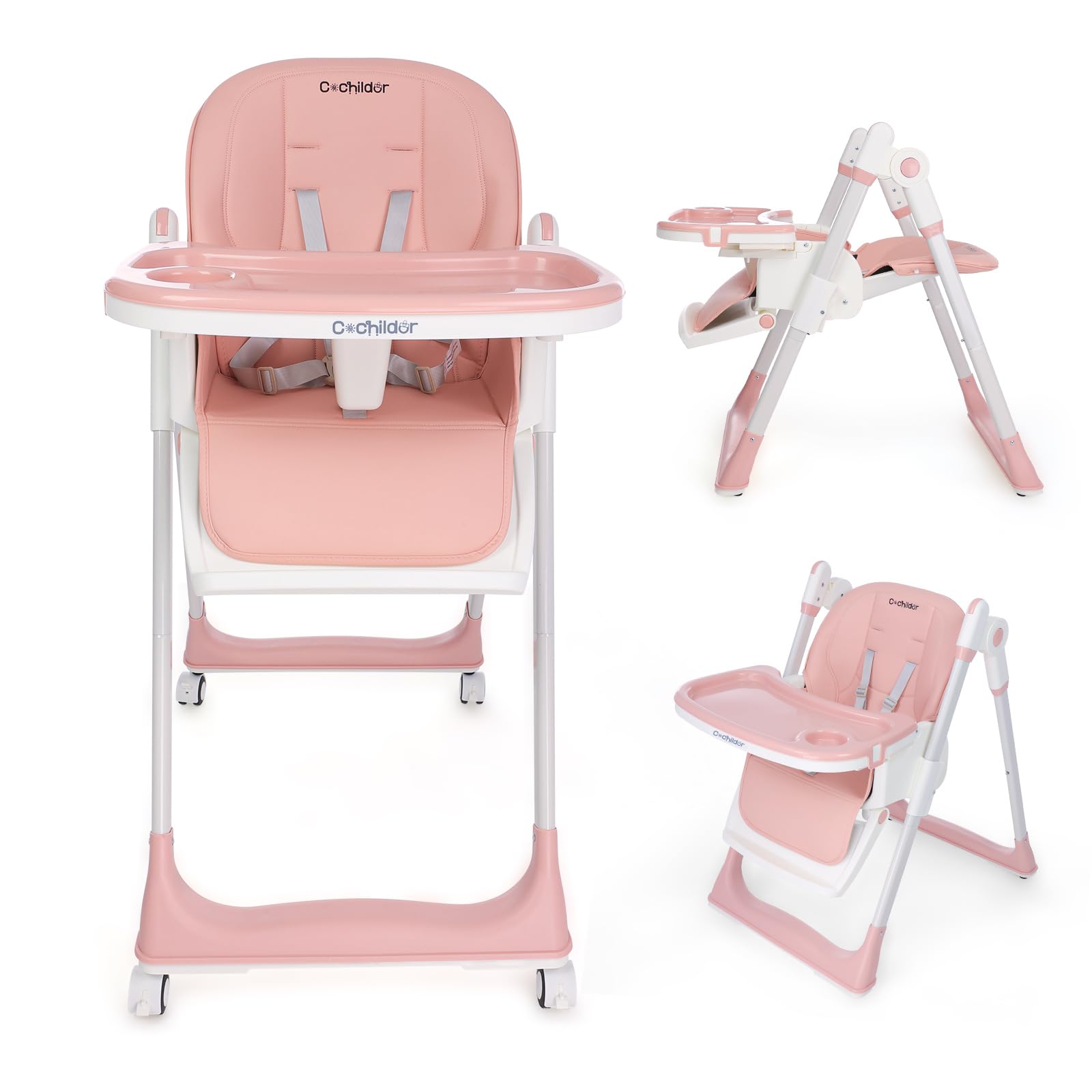 3-in-1 Convertible High Chair with Adjustable Height and Reclining Seat