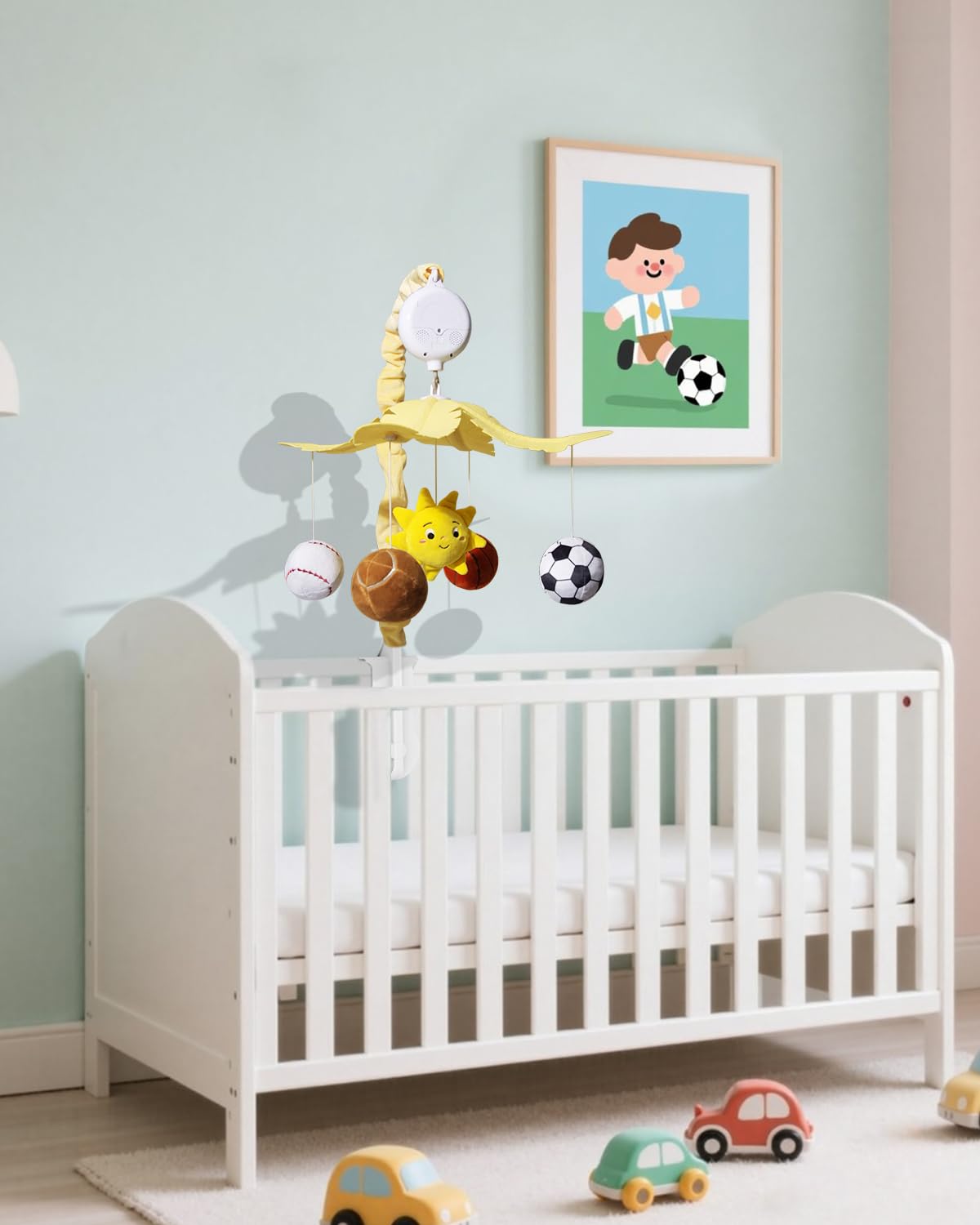 Sport-Themed Baby Crib Mobile with Music and Rotation