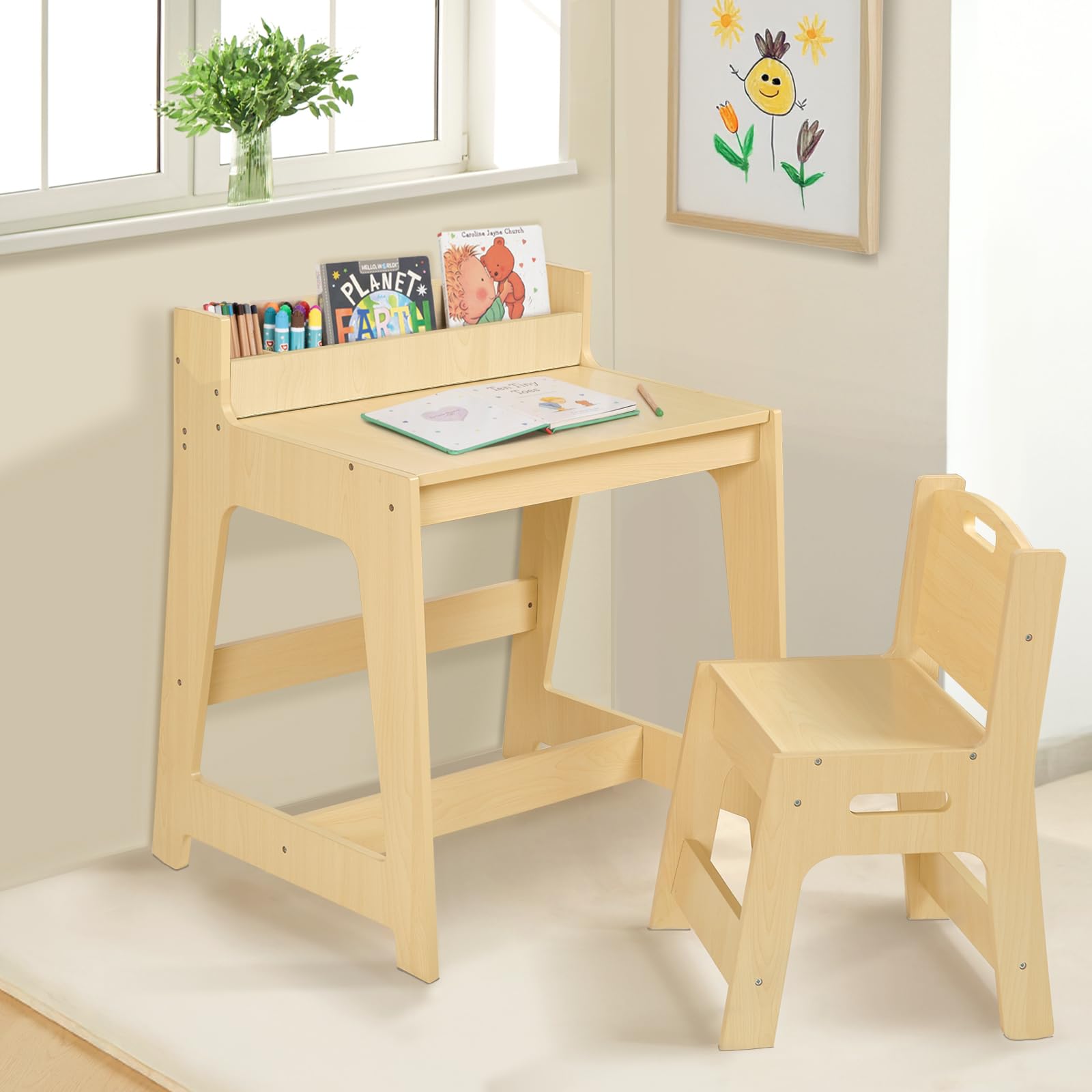 Desk and Chair Set, Toddler Student Desk and Chair Set for Bedroom
