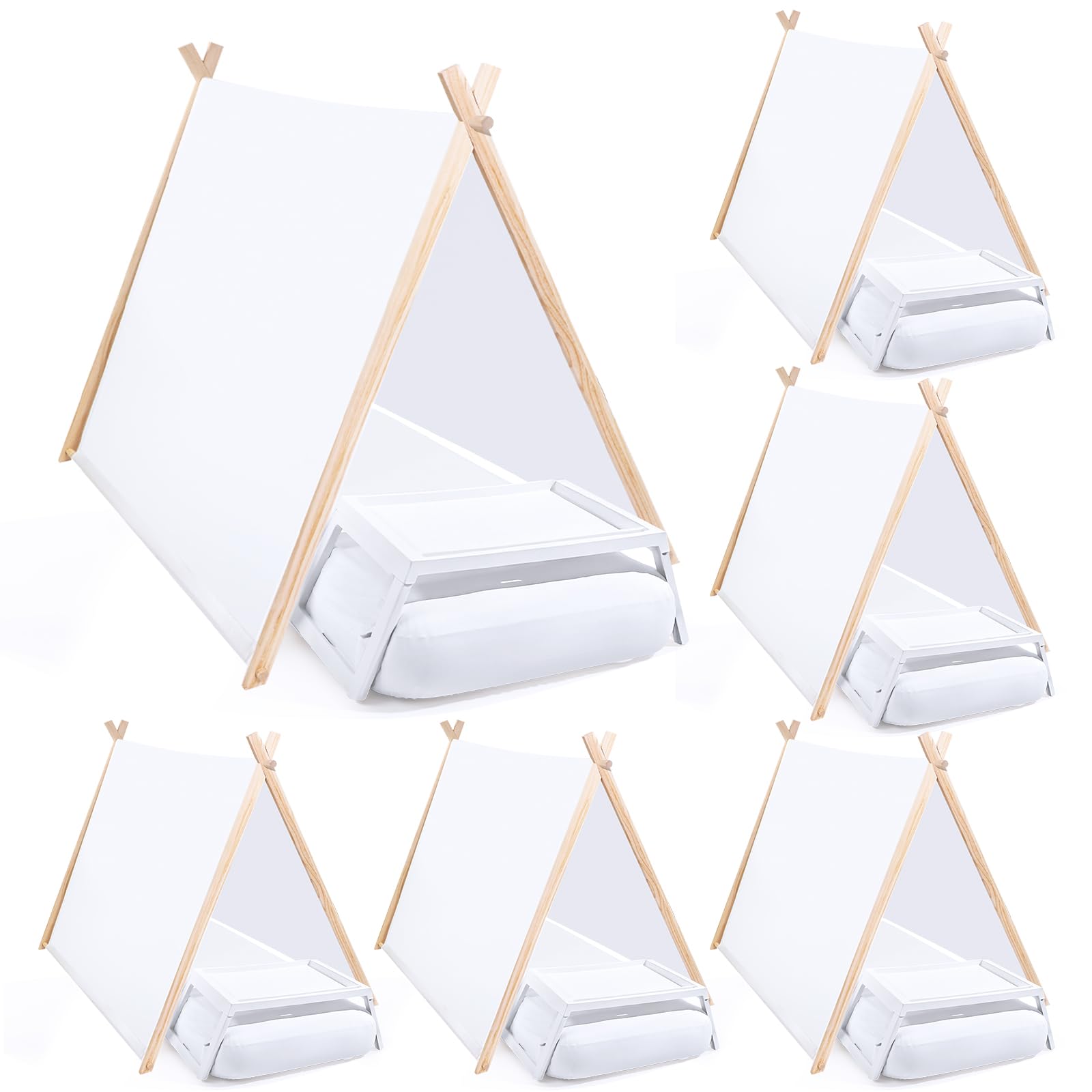 6-Piece Teepee Tent Party Set with Air Mattresses and Tray Tables - White