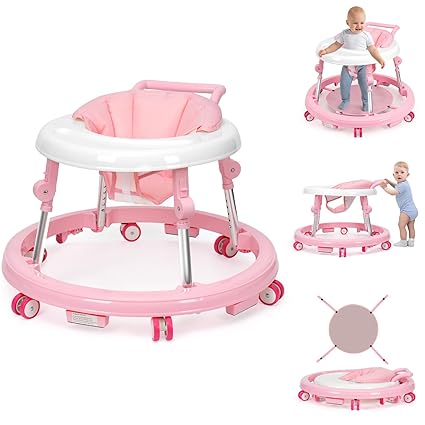 Foldable with 9 Adjustable Heights, Baby Walker with Wheels Portable