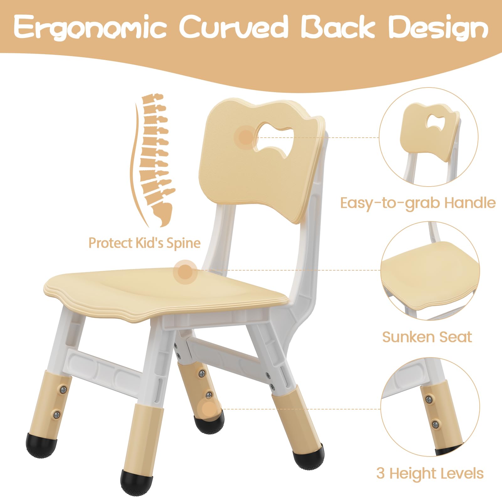 Height Adjustable Kids Chair Set of 2 for Toddlers