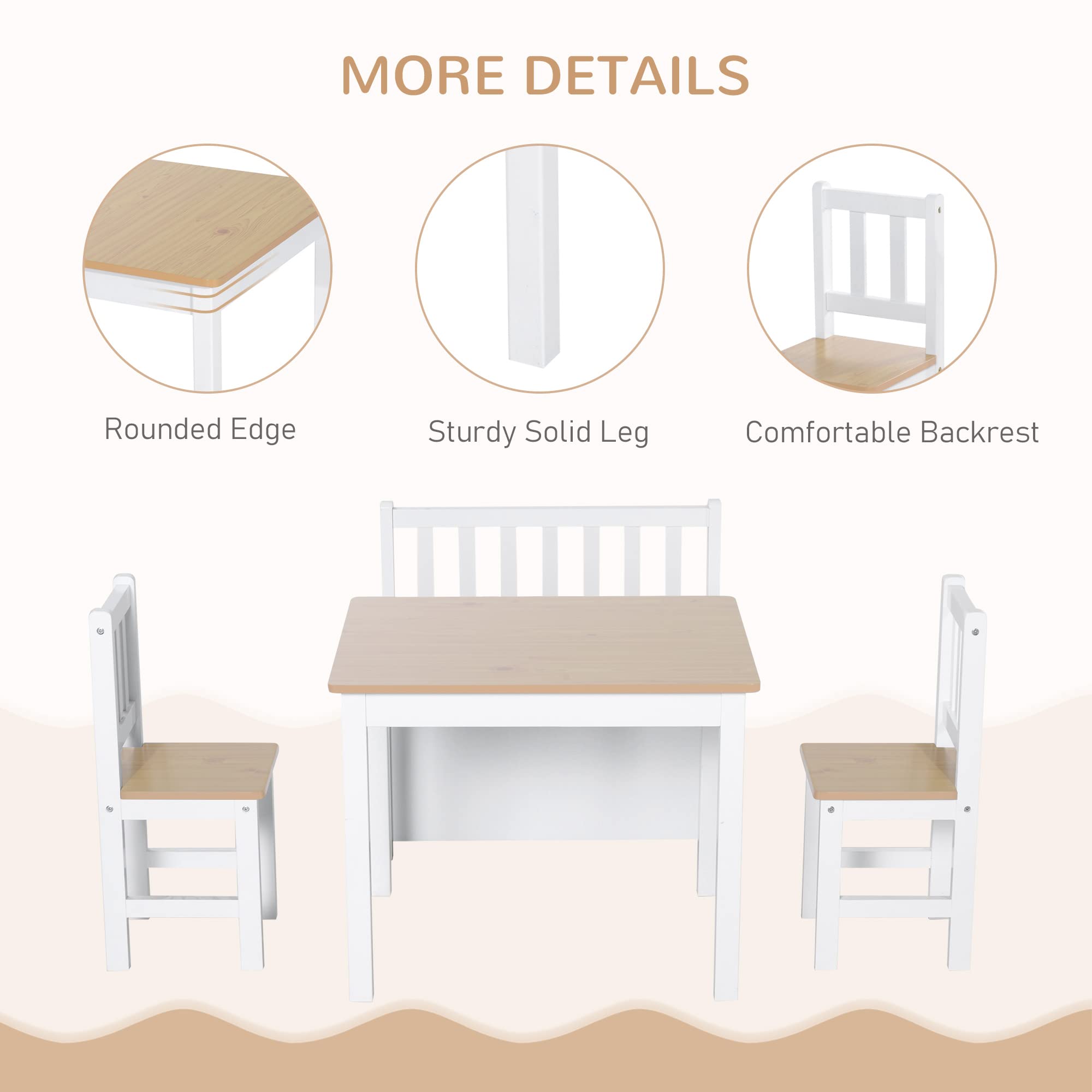 4-Piece Kids Table and Chair Set with Storage Bench