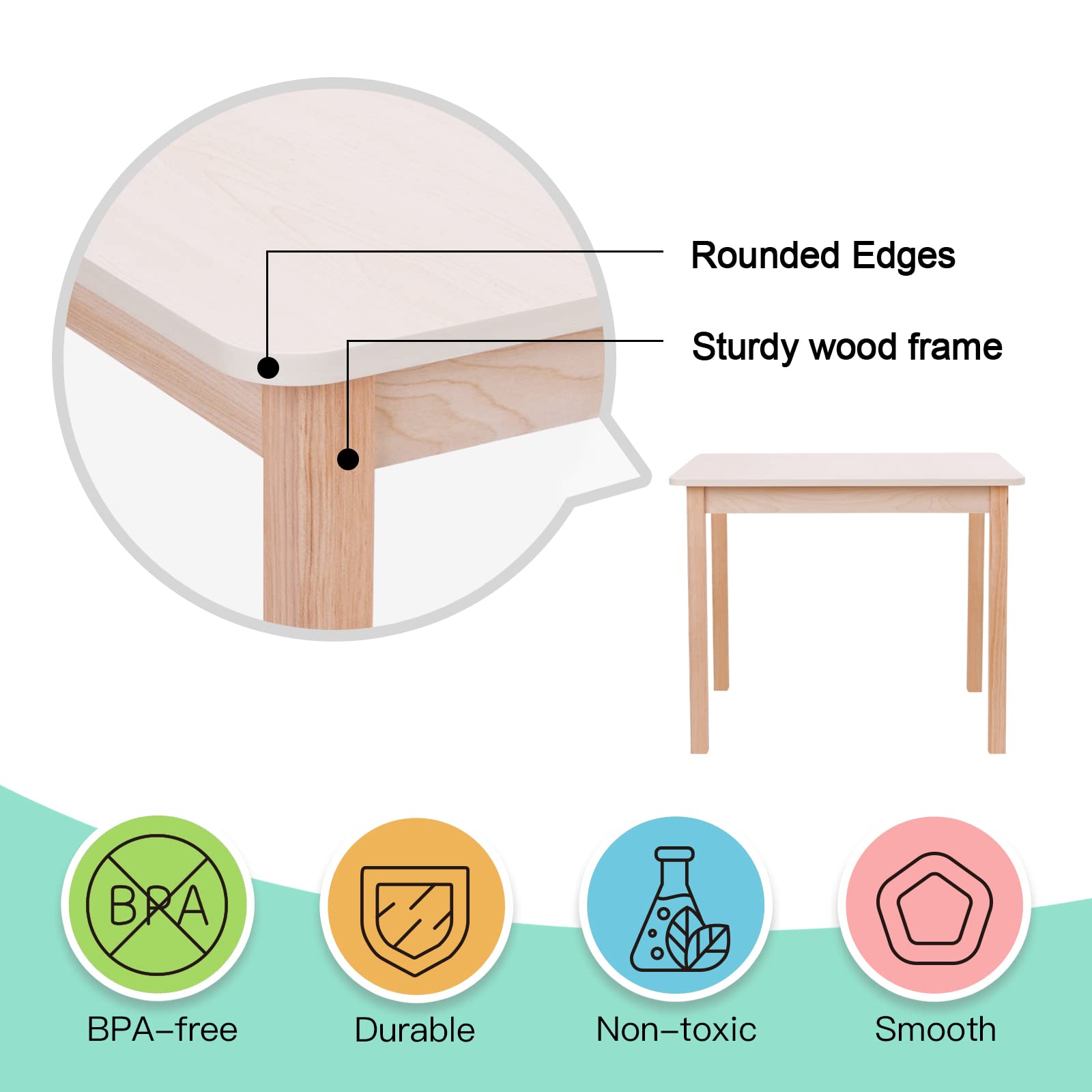 Kids Table and Chairs Set - Wooden Toddler Furniture