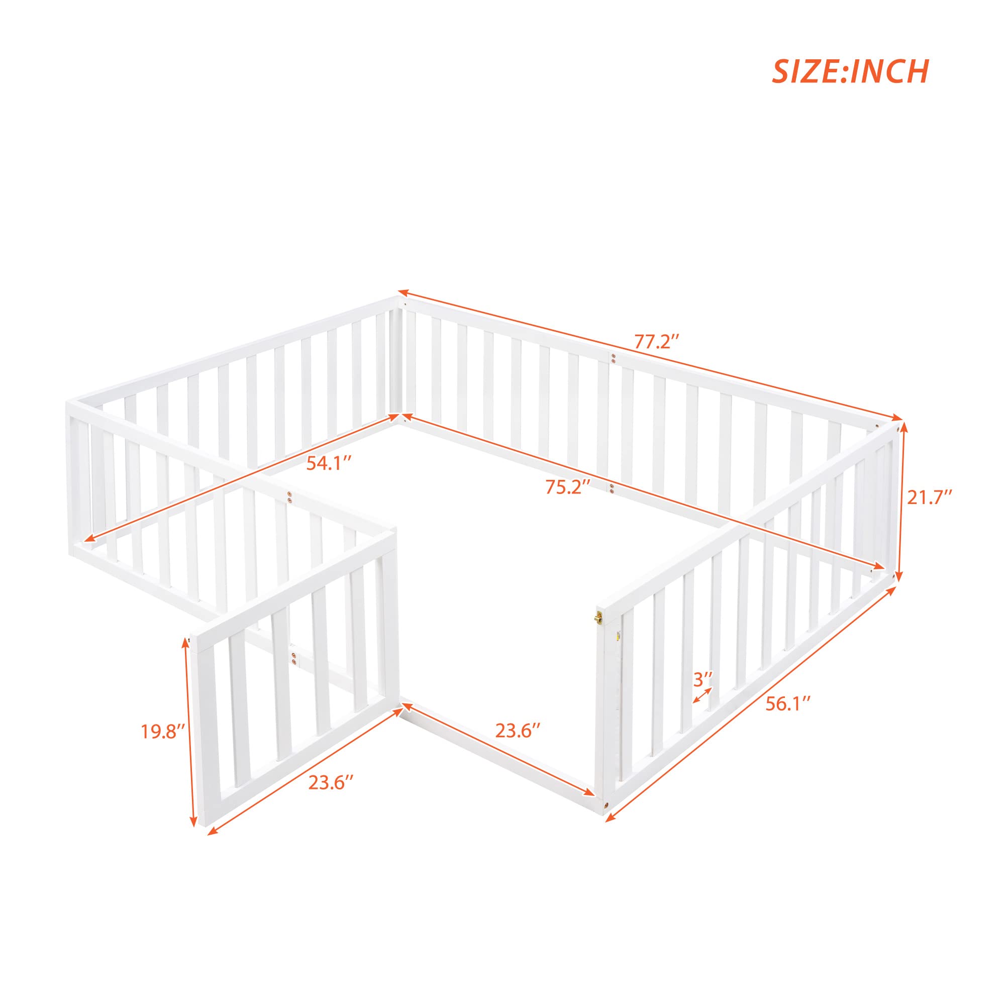 Montessori Floor Bed Full Size with Fence and Door