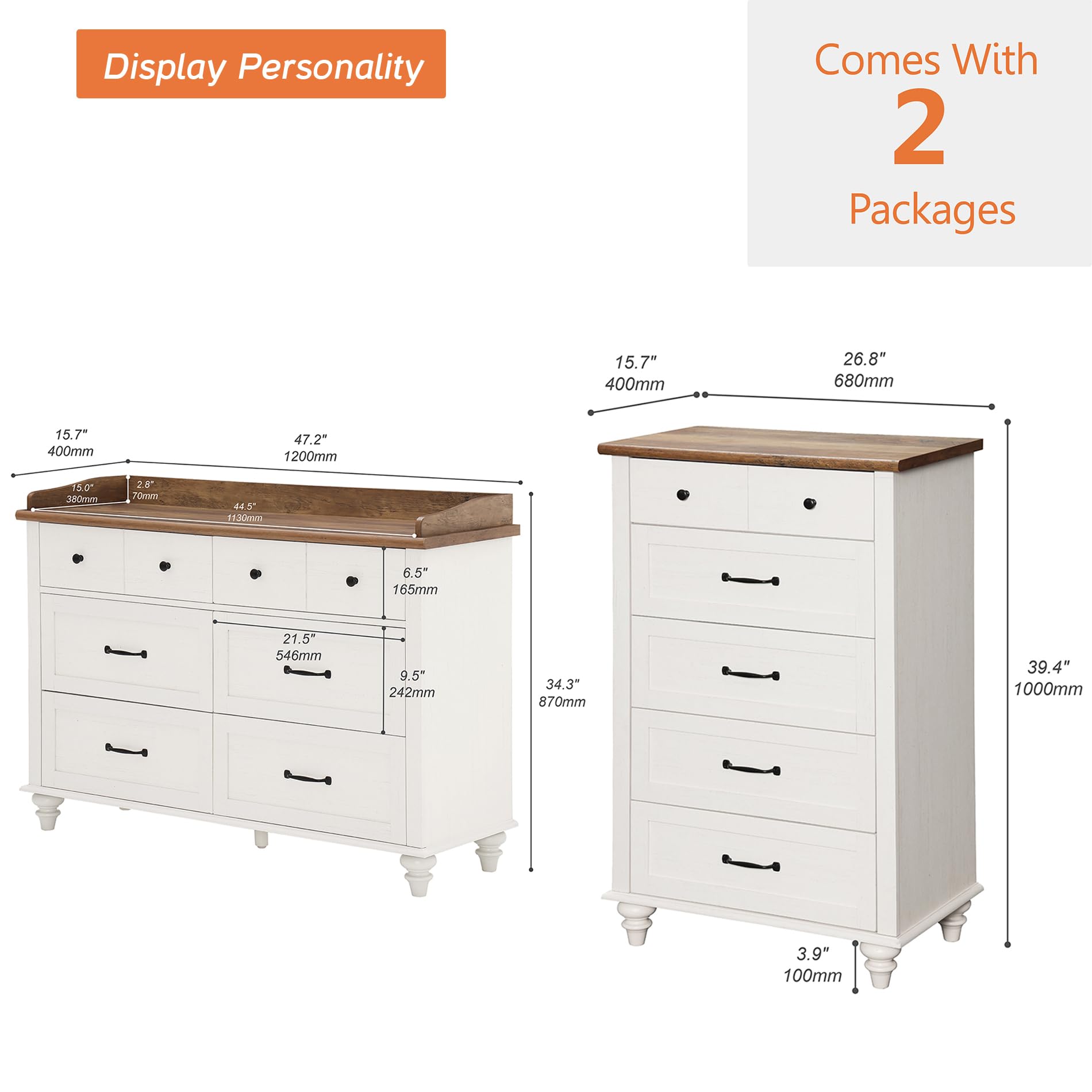 Dresser Set for Bedroom with 6 and 5 Drawer Storage Organizer