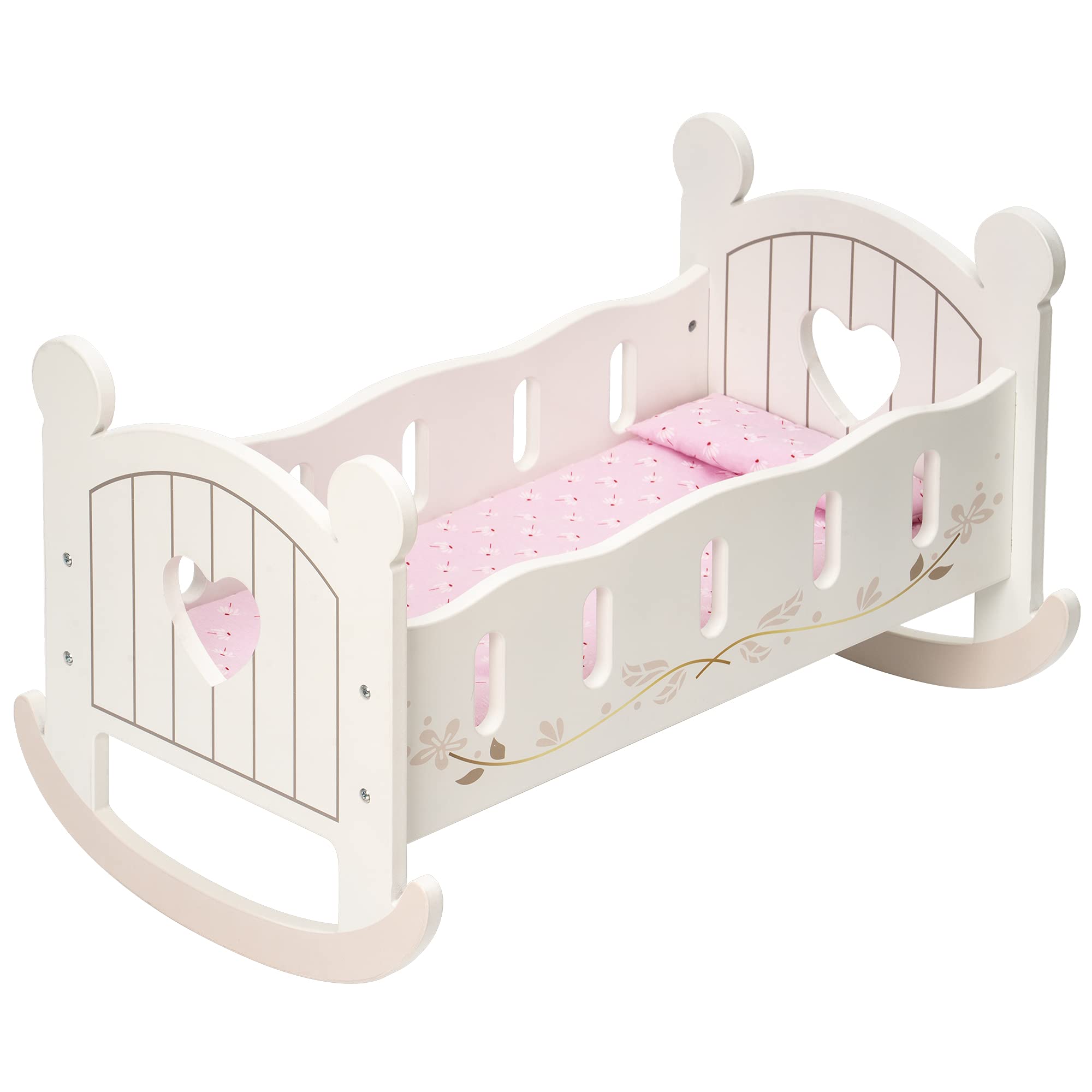 Wooden Doll Cradle Rocking Crib with Bedding Set