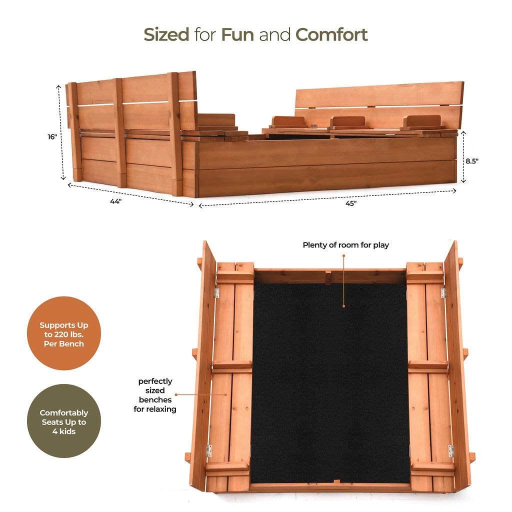 Cedar Wood Sandbox with Convertible Lid and Benches