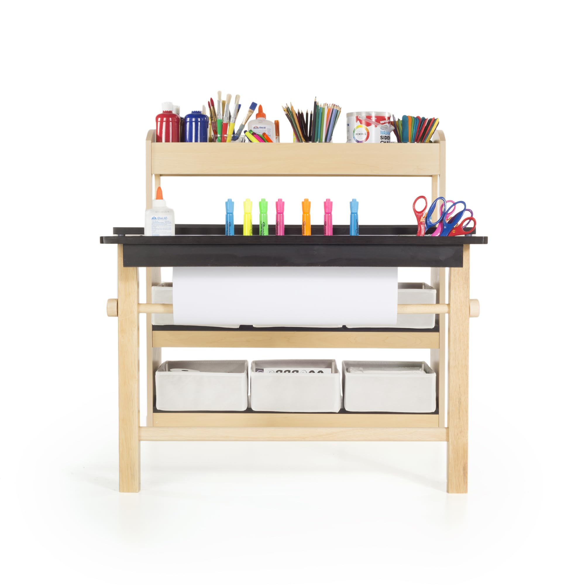 Deluxe Art Center: Kids Arts and Crafts Table and Chairs Set with Storage Shelves
