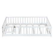 Full Size Floor Bed Frame with Slats and Safety Guardrail