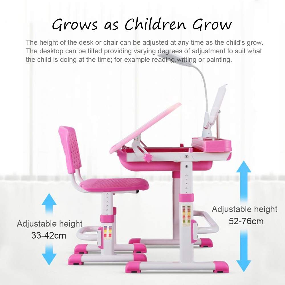Height Adjustable Kids Desk and Chair Set with LED Lamp