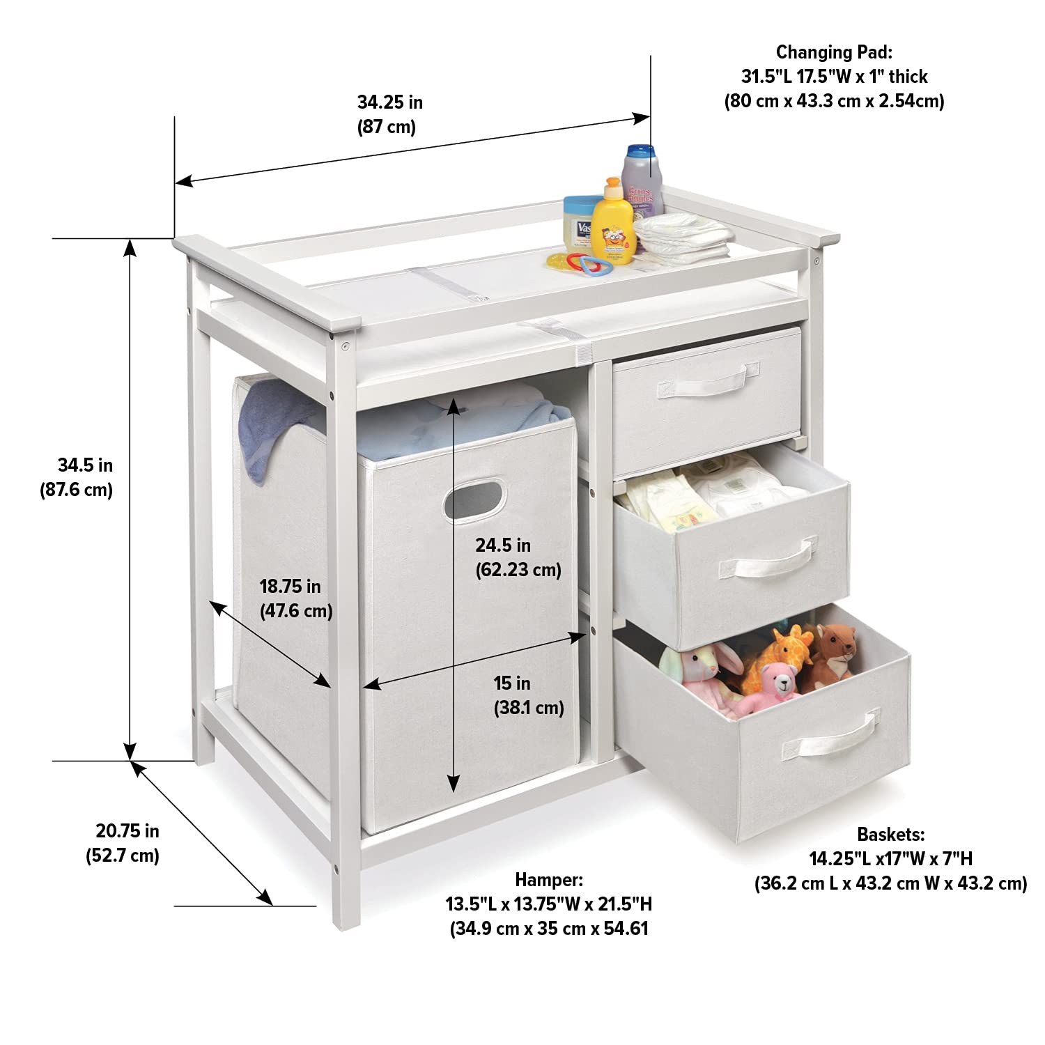 Basket Modern Baby Changing Table - Portable Diaper Station