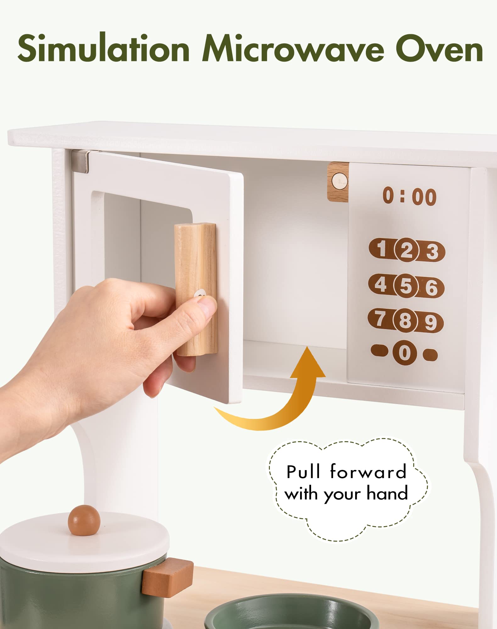 Wooden Play Kitchen Set with Ice Dispenser and Accessories