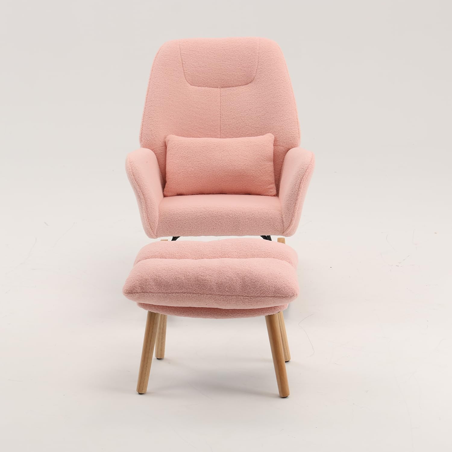 Chair with Ottoman and Pillow, Sherpa Furry Accent Arm Chair Lounger