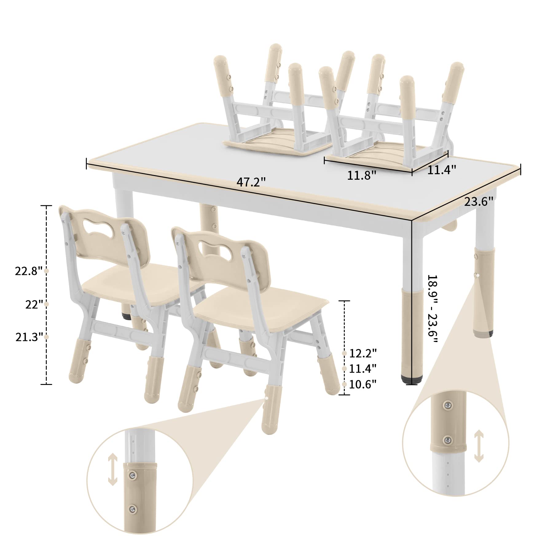 Toddler Table and Chairs Set for 4, 47.2''L x 23.6''W Kids Study Table