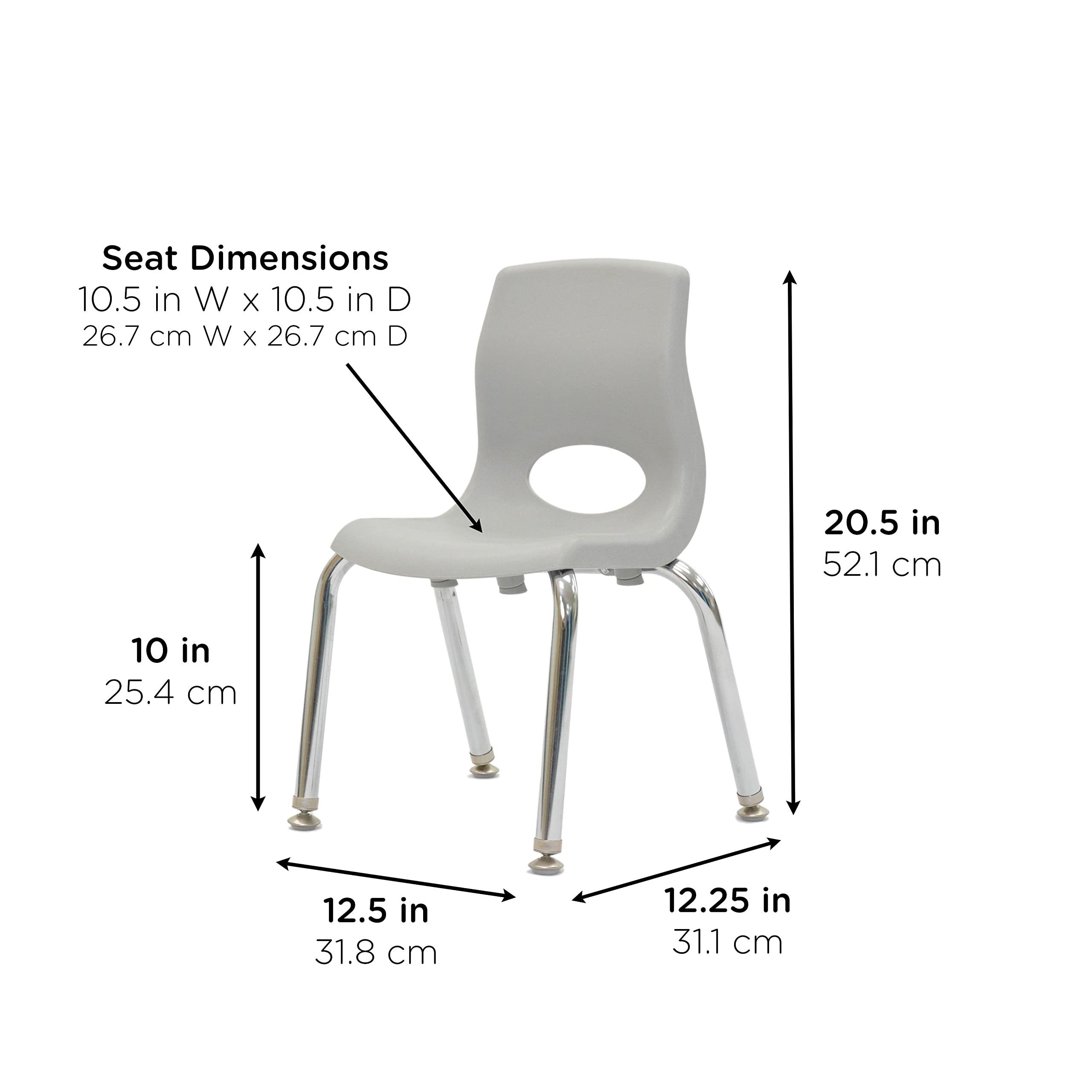 Ergonomic Kids Classroom Chair 10" Height Gray Chrome Legs 4-Pack