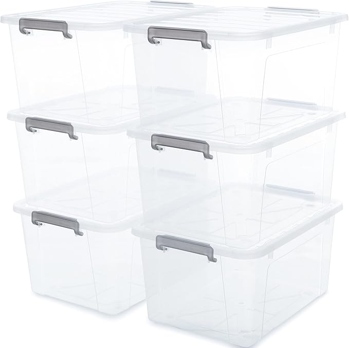 6 Packs 17 QT Plastic Storage Bins with Lids Large Stackable Storage Containers